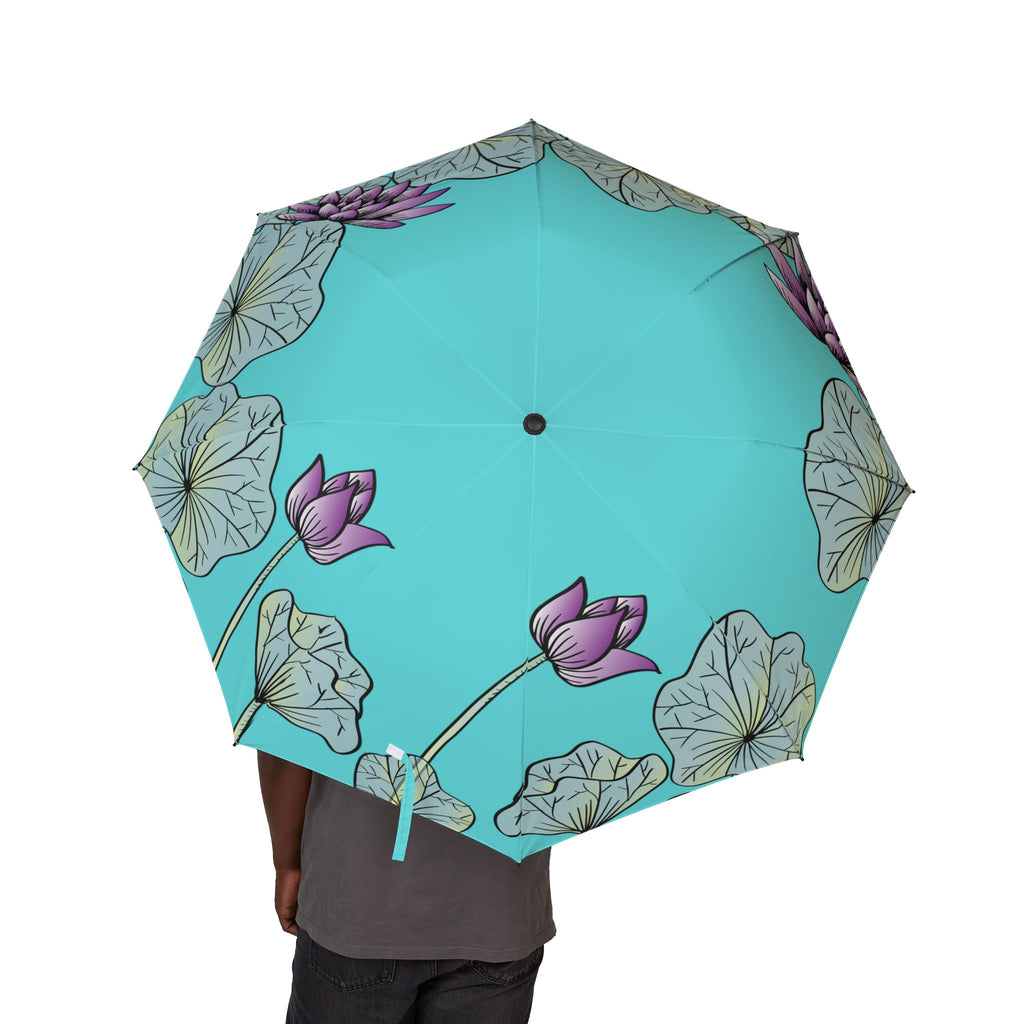 Floral Lotus Foldable Umbrella — Compact Semi‑Automatic Rain Umbrella