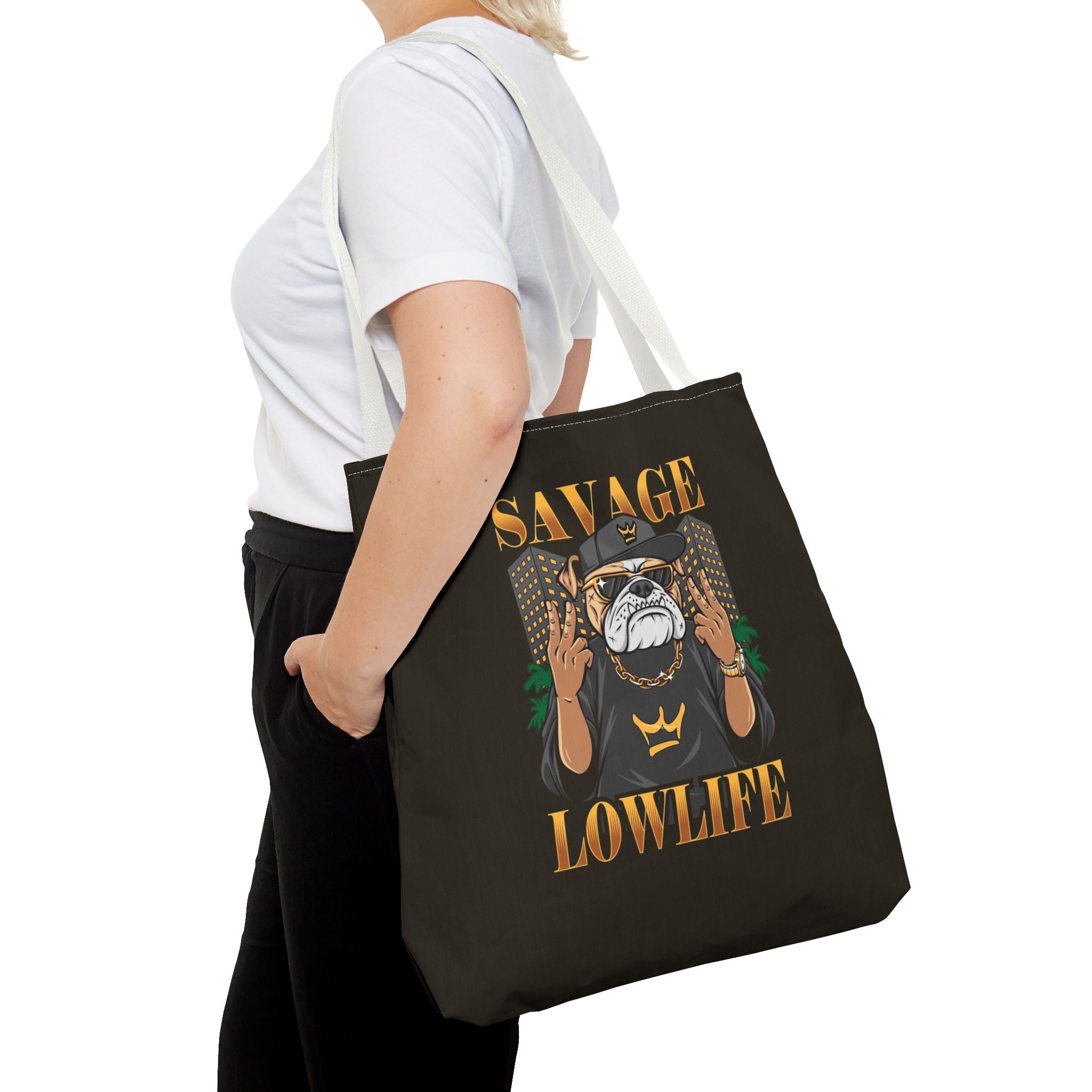 Savage Lowlife Graphic Tote Bag — Urban Bulldog Design, Streetwear Everyday Carry