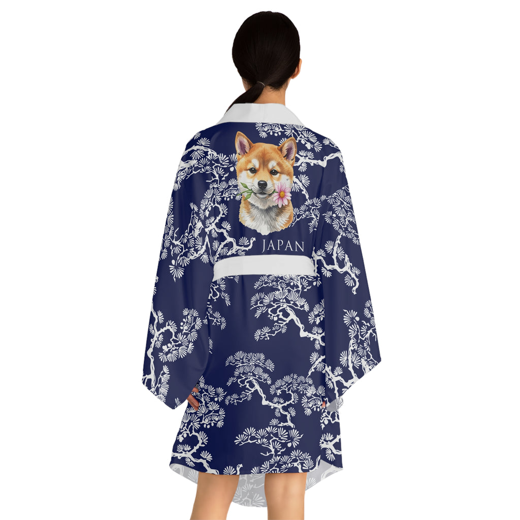 Shiba Inu Sakura Kimono Robe — Japanese Cherry Blossom Long Sleeve