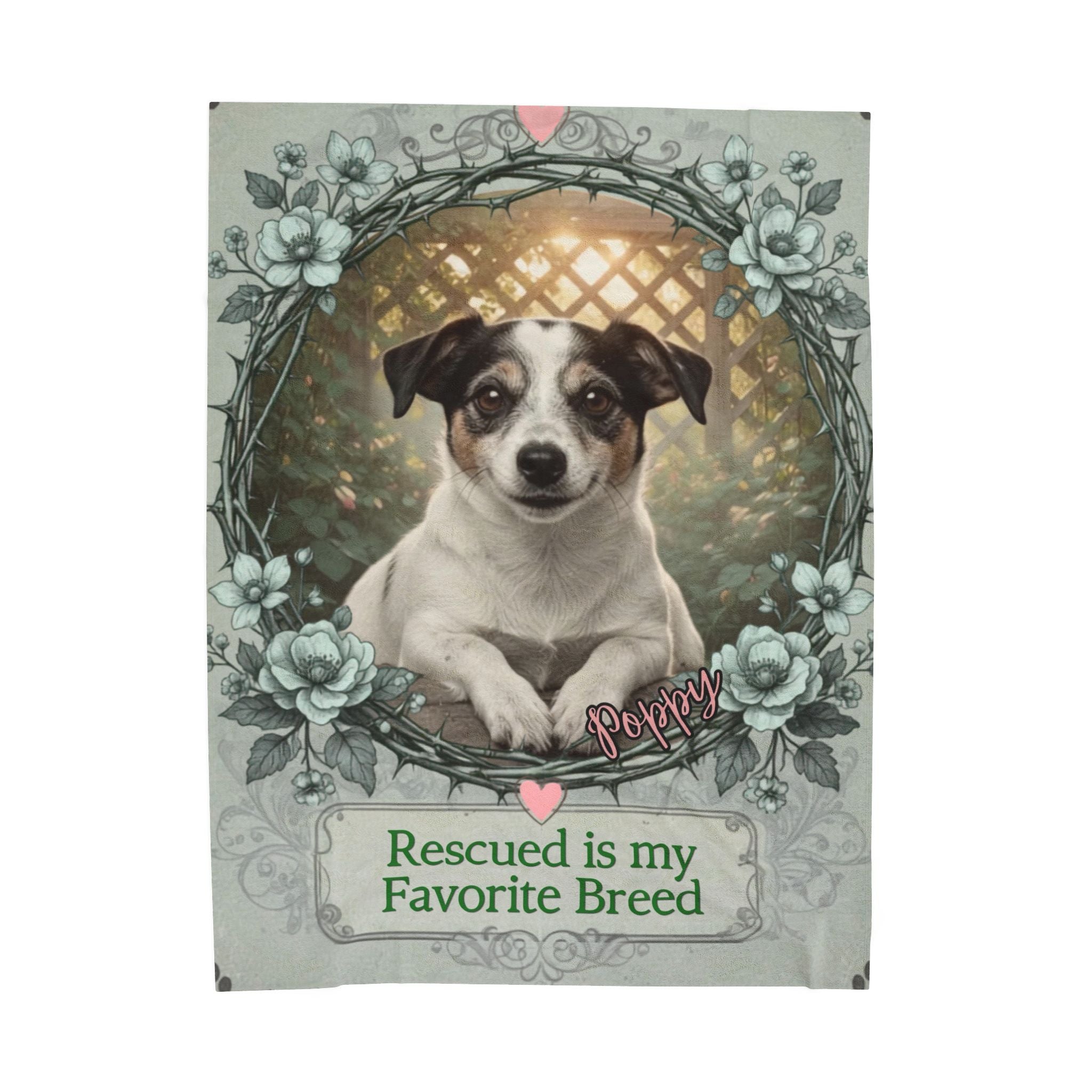 Personalized Dog Portrait Blanket — "Rescued Is My Favorite Breed" | Custom Name & Photo