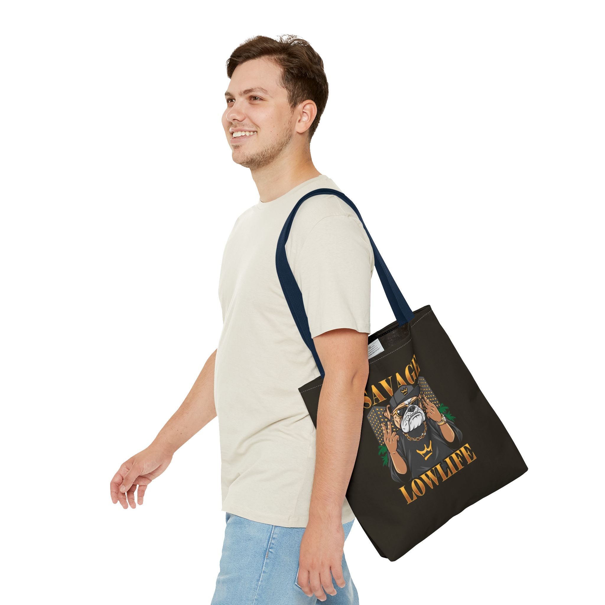 Savage Lowlife Graphic Tote Bag — Urban Bulldog Design, Streetwear Everyday Carry