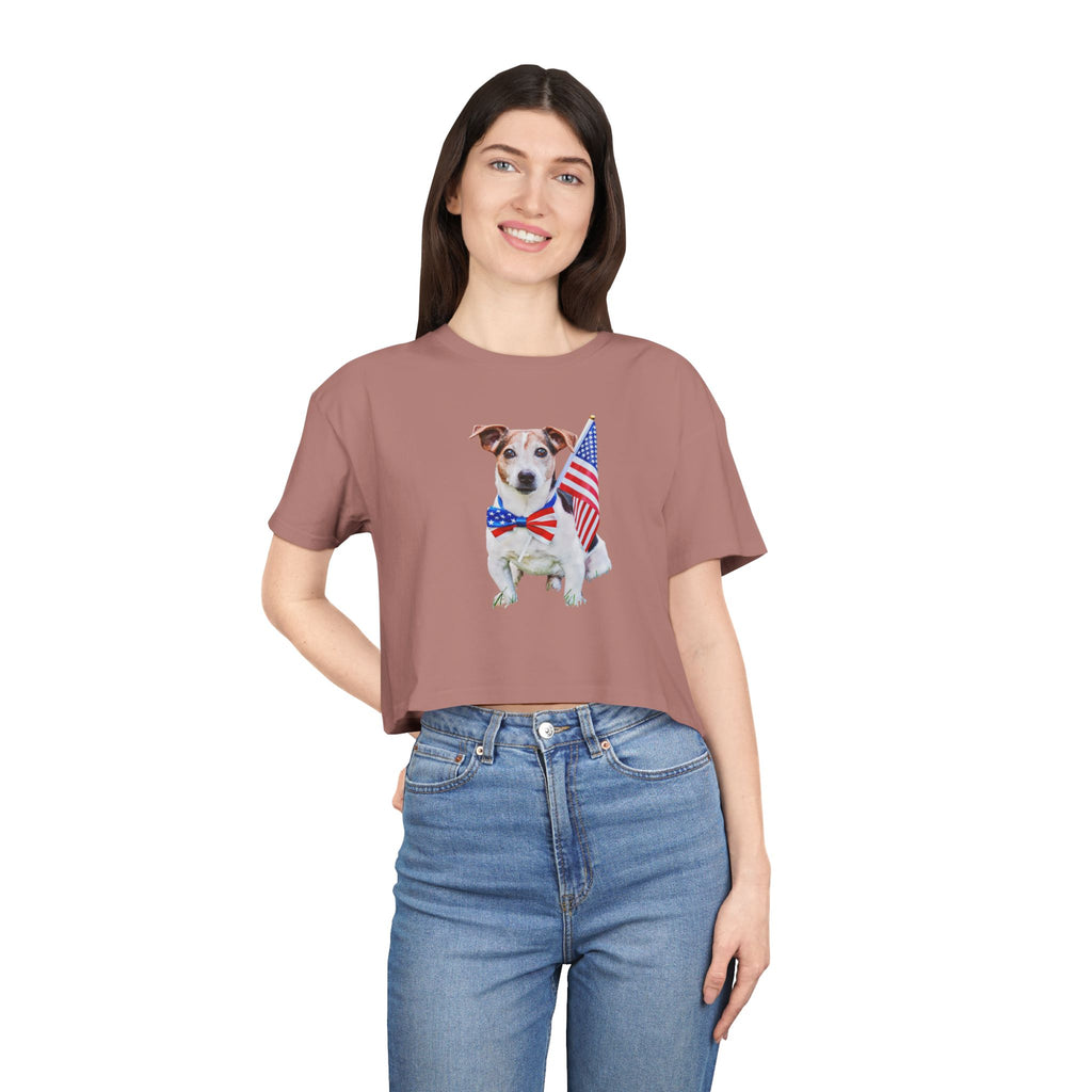 Patriotic Dog Crop Tee — Jack Russell with American Flag
