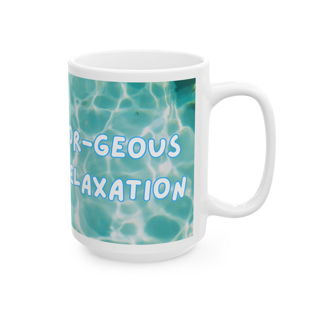 Corgi Relaxing Pool Ceramic Mug — "Cor-Geous Relaxation" Cute Dog Coffee Cup (11oz/15oz)