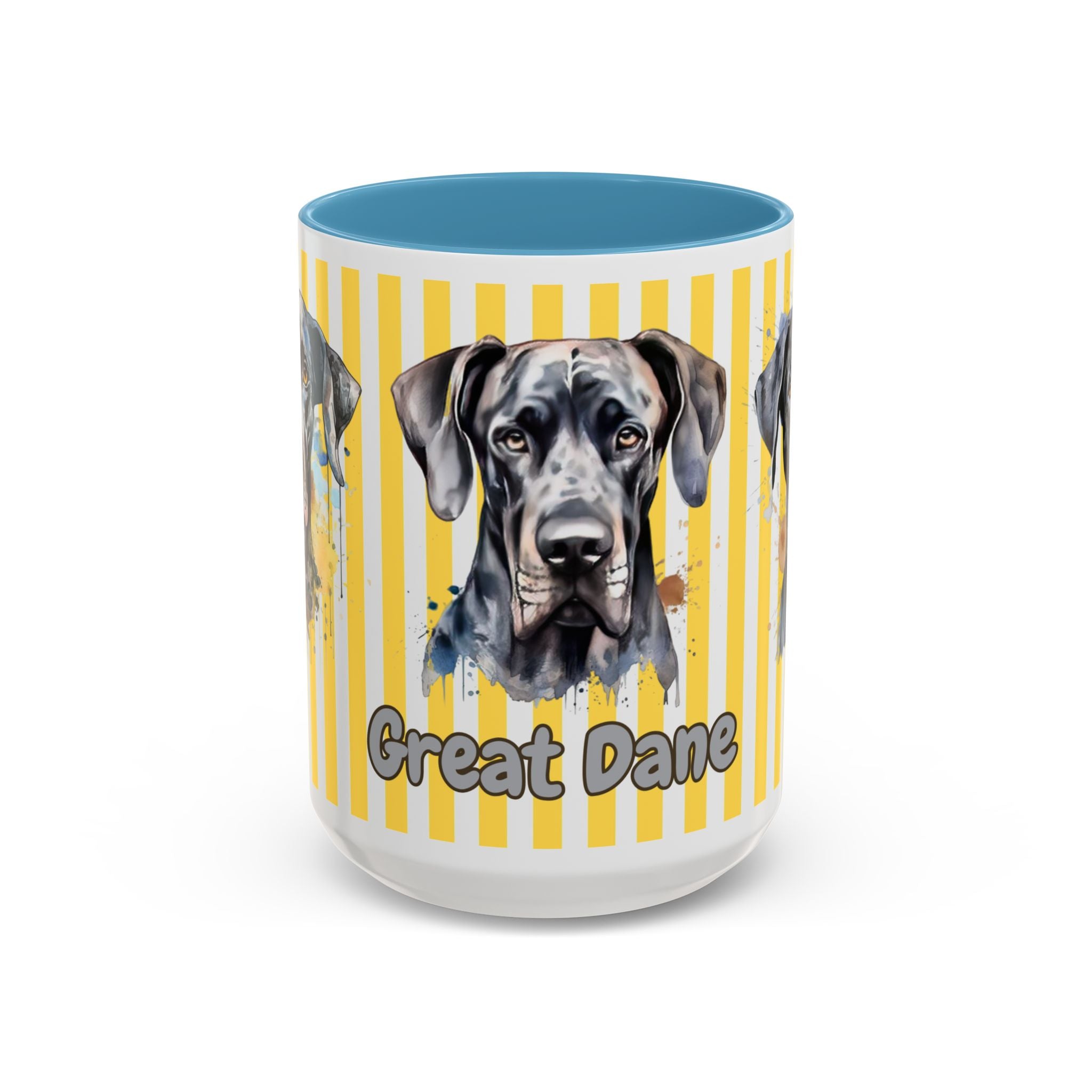 Personalised Dog Accent Coffee Mug — Yellow Striped Dog Lover Gift (11/15 oz)