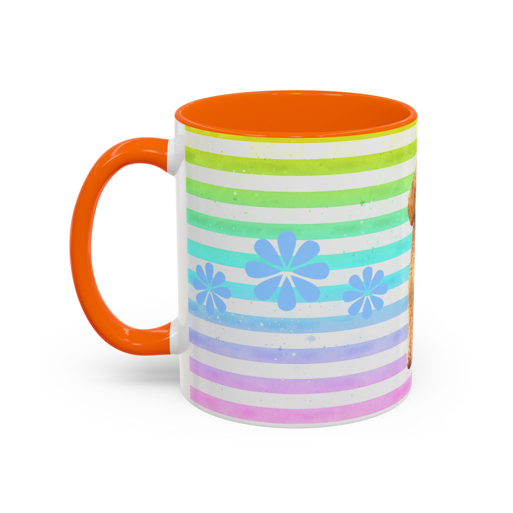 Apricot Poodle Coffee Mug — Cute Fluffy Pup on Rainbow Stripes (Accent Mug 11/15oz)