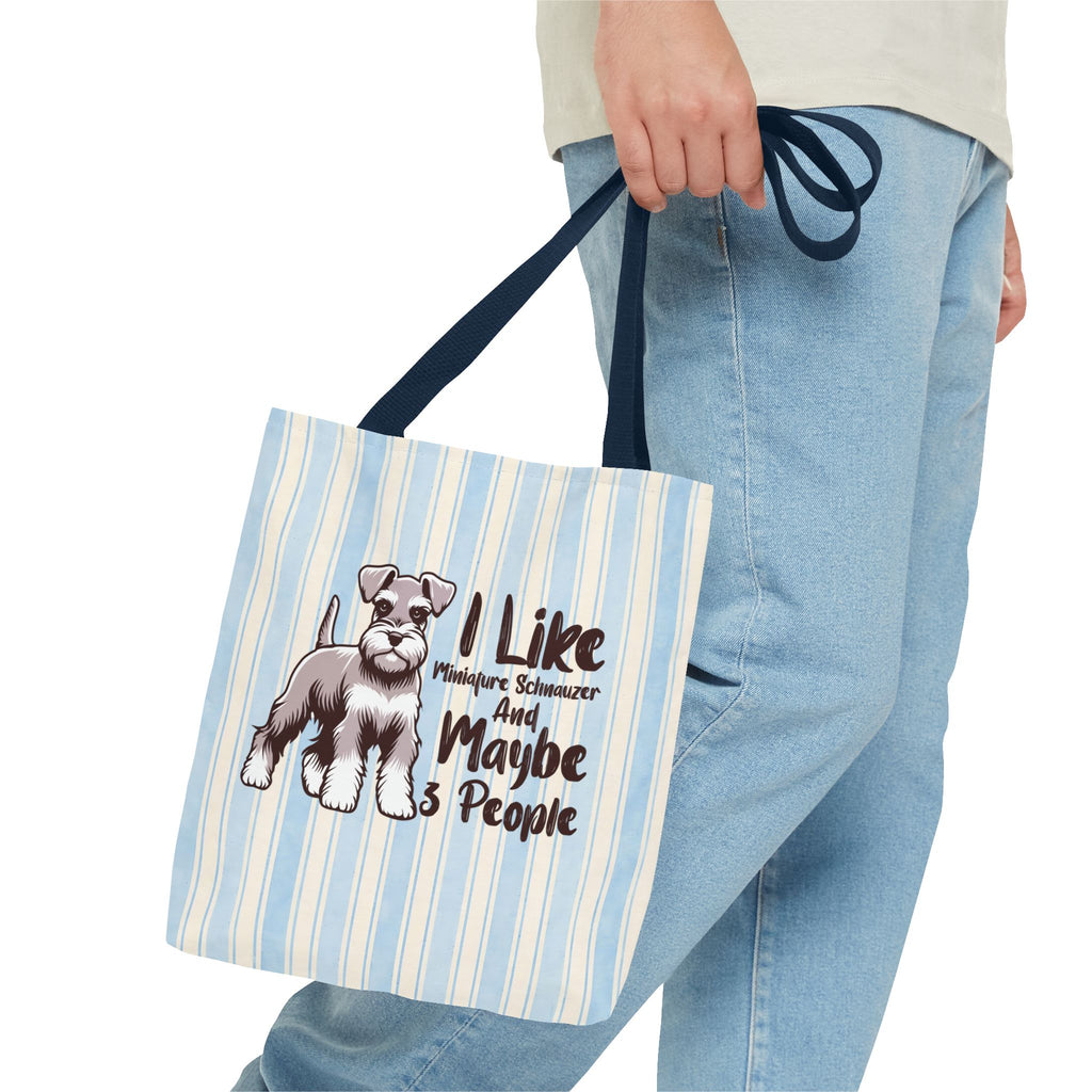 Miniature Schnauzer Tote Bag – "I Like Miniature Schnauzers and Maybe 3 People" Striped Canvas Tote