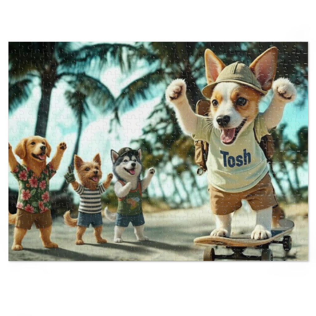 Beach Dogs Jigsaw Puzzle with Tin — Jack Russell Terrier Skateboard | Dog Lover Gift