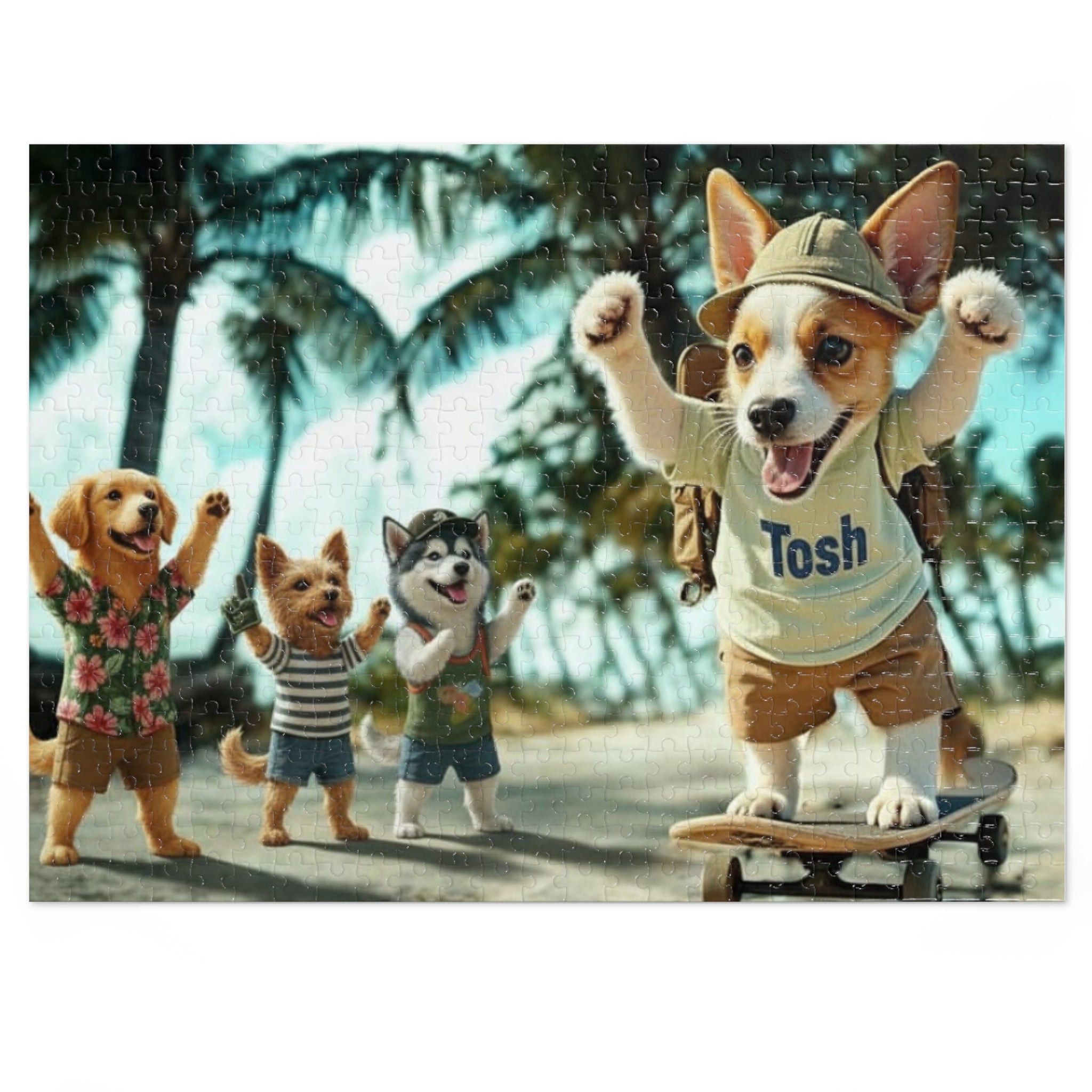 Beach Dogs Jigsaw Puzzle with Tin — Jack Russell Terrier Skateboard | Dog Lover Gift