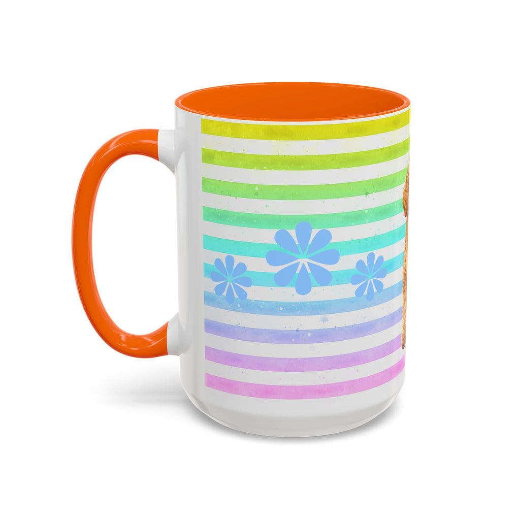 Apricot Poodle Coffee Mug — Cute Fluffy Pup on Rainbow Stripes (Accent Mug 11/15oz)