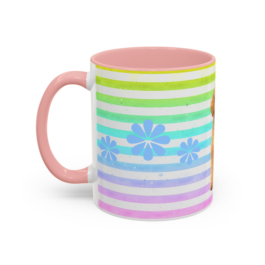 Apricot Poodle Coffee Mug — Cute Fluffy Pup on Rainbow Stripes (Accent Mug 11/15oz)
