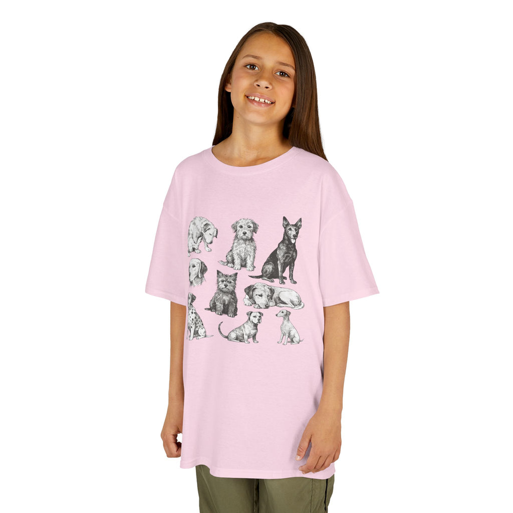 Kids Dog Breeds Sketch Tee — Cute Puppy Illustration Shirt for Boys & Girls