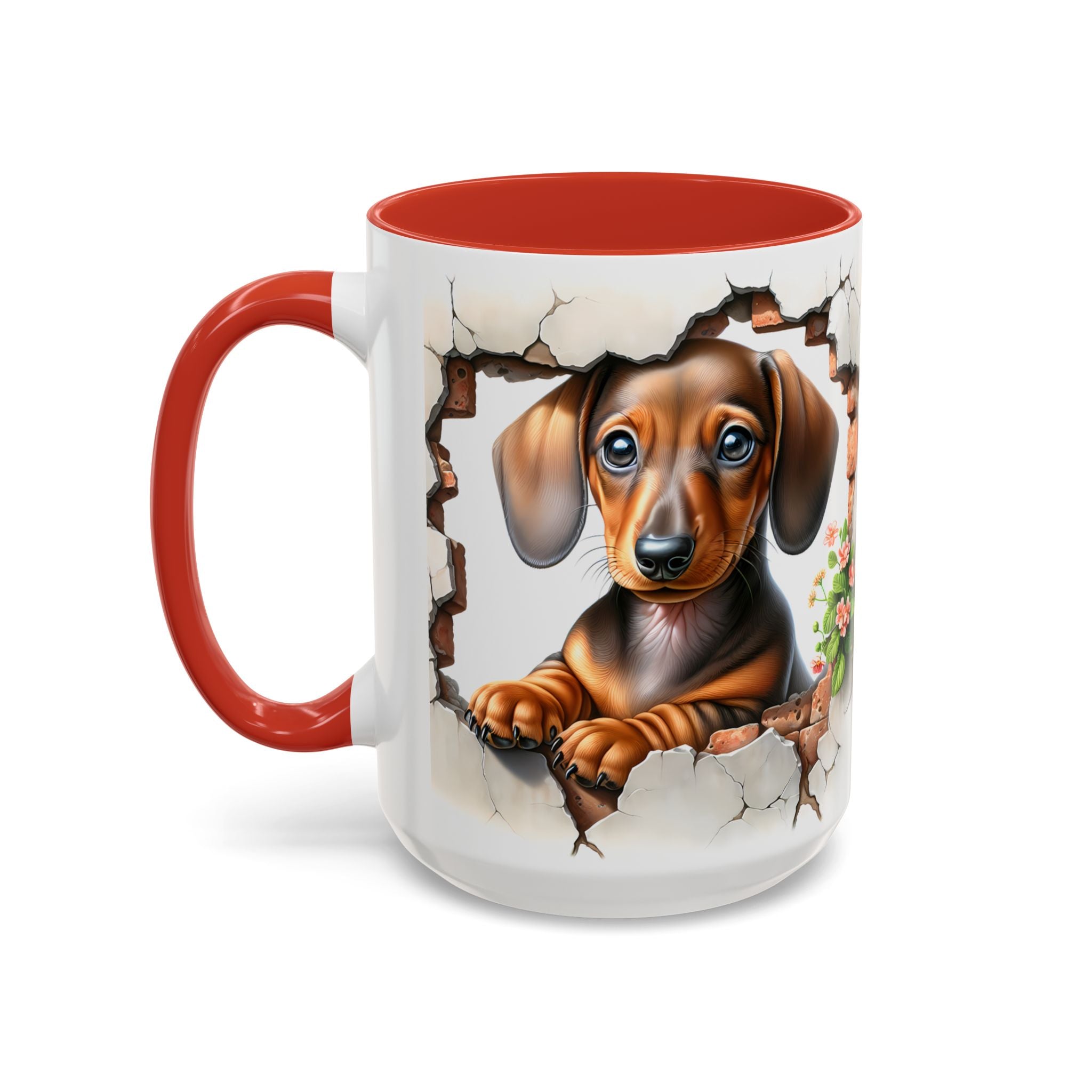 Dachshund Peek-A-Boo Accent Coffee Mug — Cute Puppy Dog Gift (11/15oz)