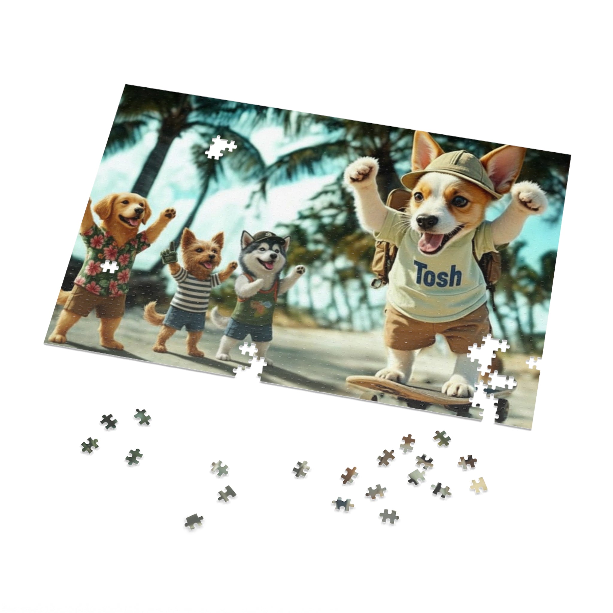 Beach Dogs Jigsaw Puzzle with Tin — Jack Russell Terrier Skateboard | Dog Lover Gift