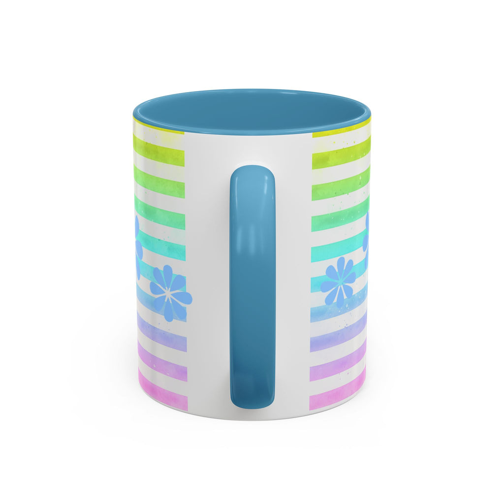 Pomeranian Dog Coffee Mug — Cute Fluffy Pup on Rainbow Stripes (Accent Mug 11/15oz)