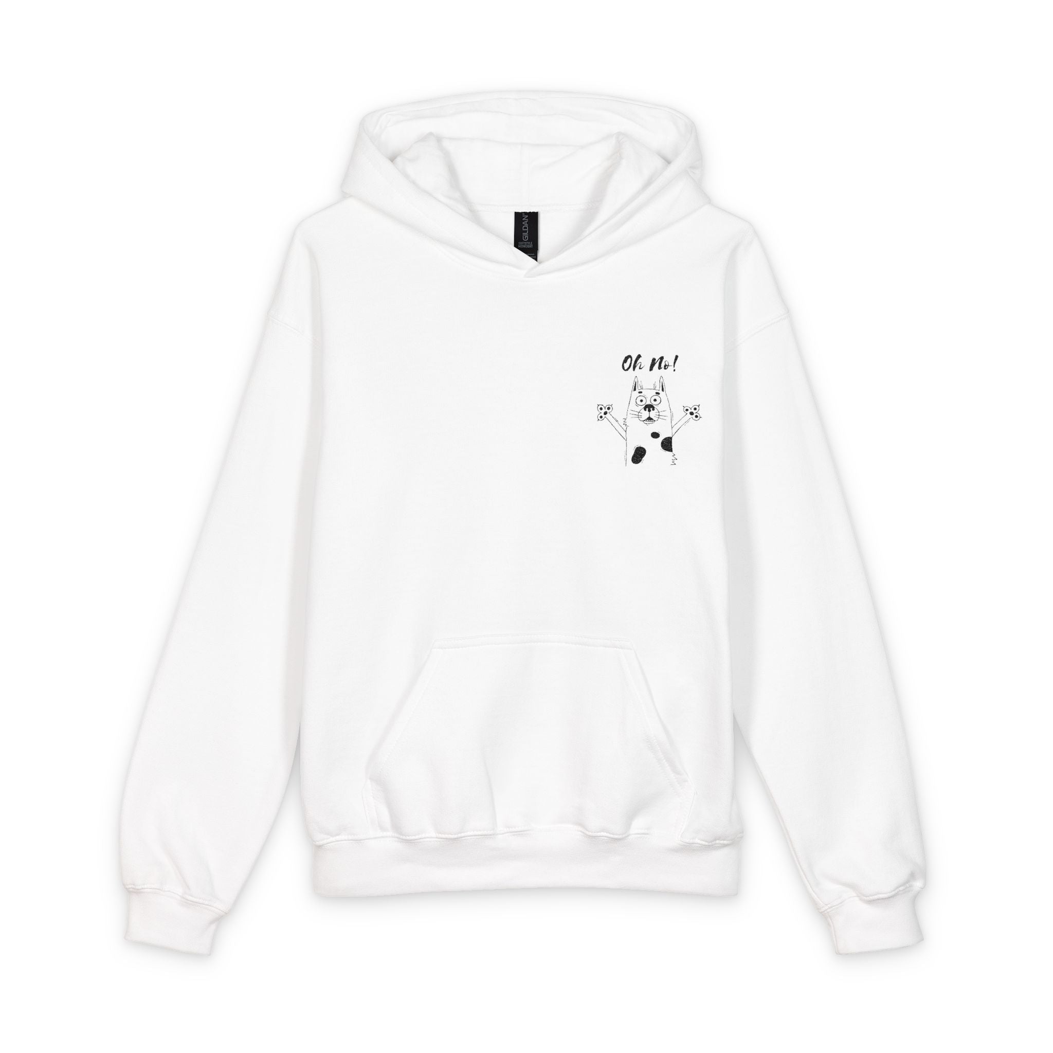 Youth Hoodie — Cute Cartoon Dog Design with "Oh No" Pocket Graphic