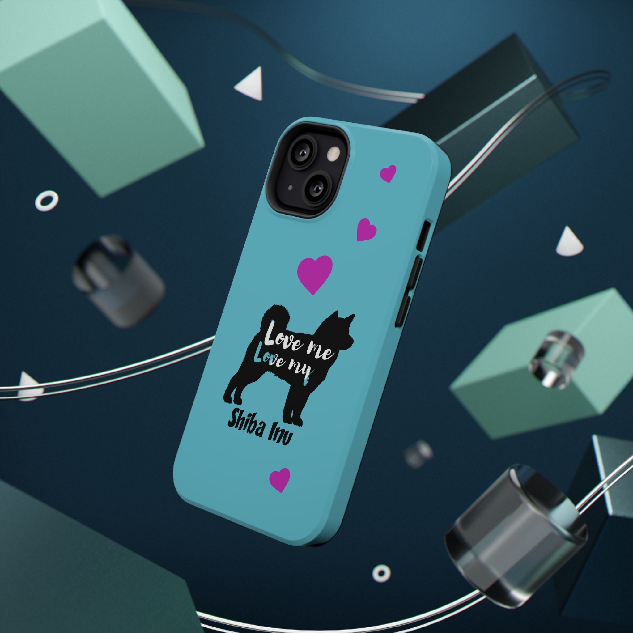 Shiba Inu Phone Case – "Love Me Love My Shiba Inu" Impact-Resistant Case, Cute Heart Design