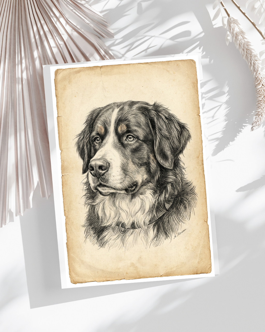 Bernese Mountain Dog Pencil Portrait – Downloadable Wall Art