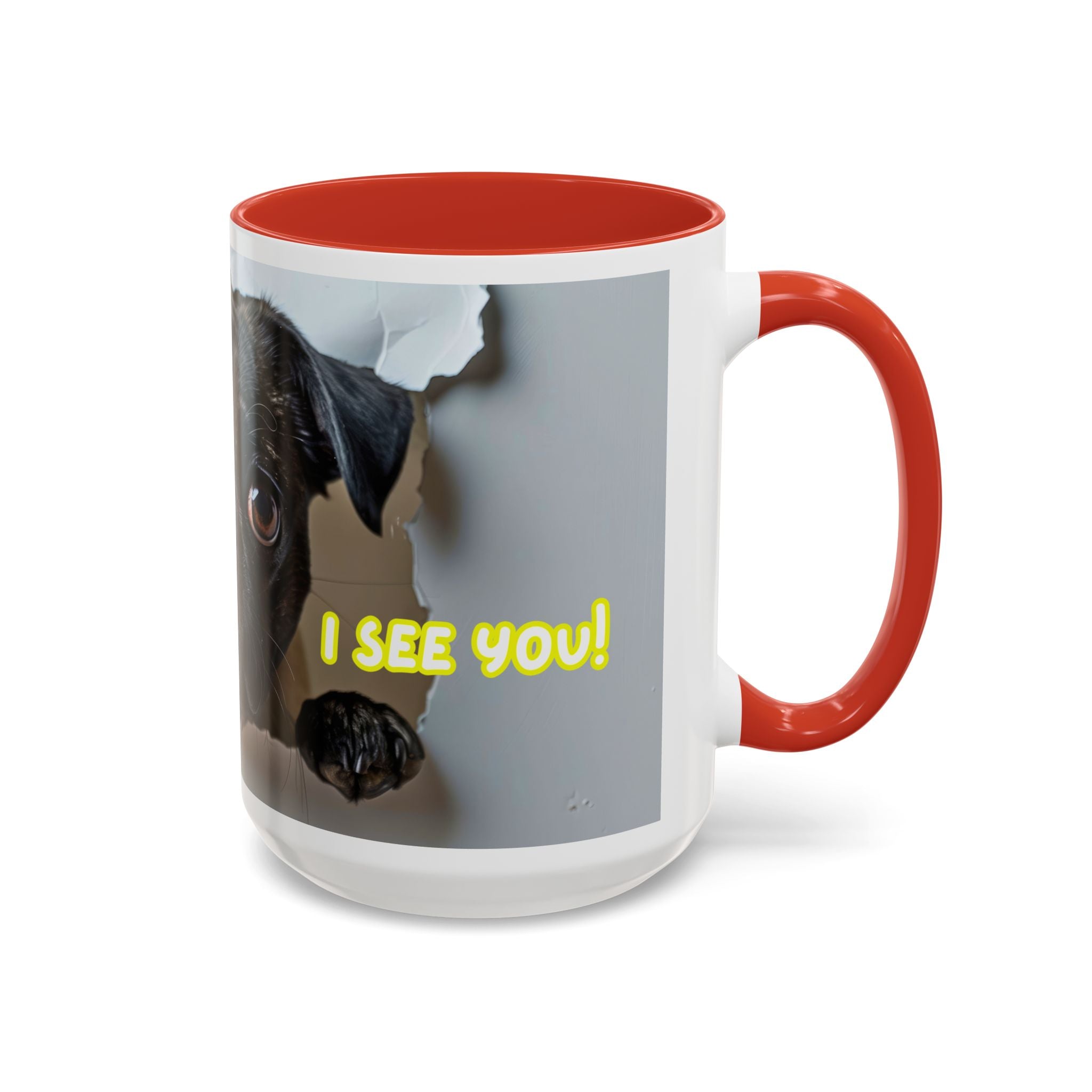 Pug “I See You!” Accent Coffee Mug — Cute Dog Lover Gift (11/15 oz)
