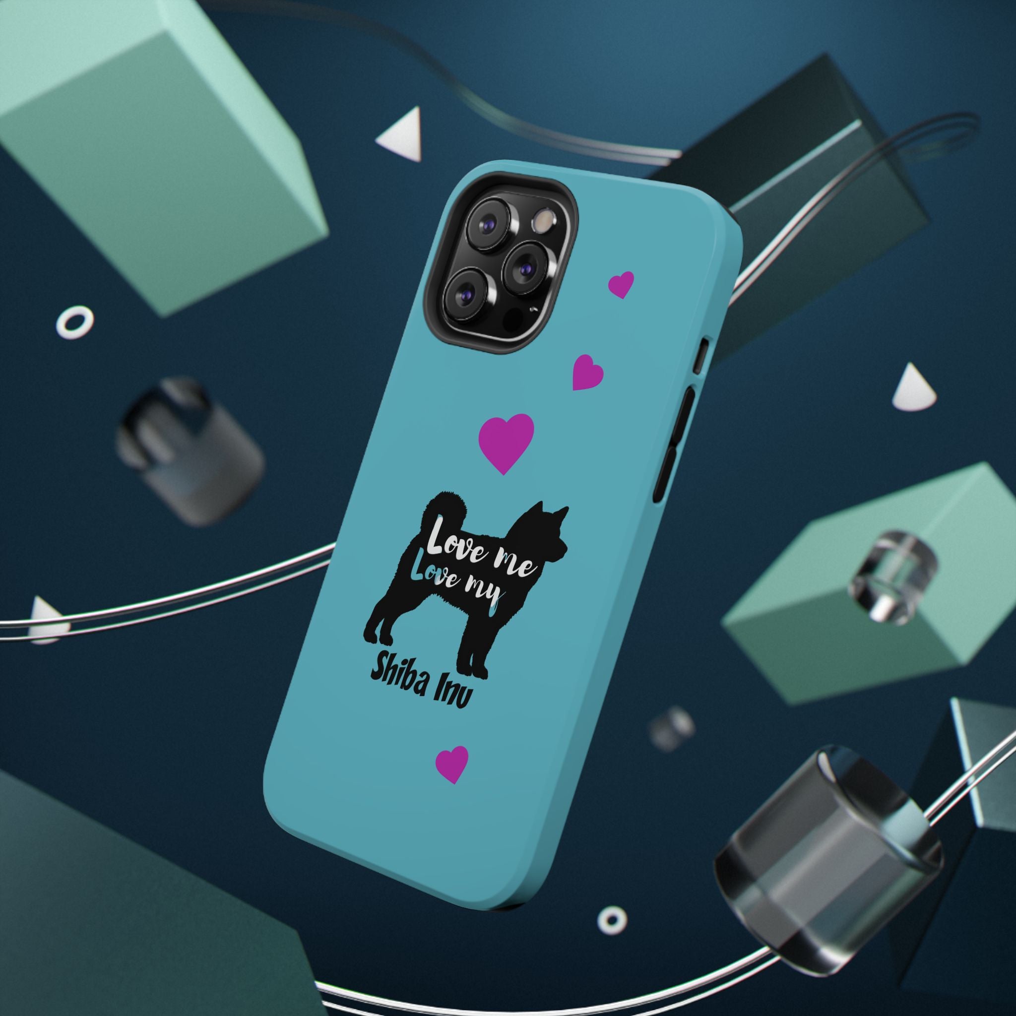 Shiba Inu Phone Case – "Love Me Love My Shiba Inu" Impact-Resistant Case, Cute Heart Design