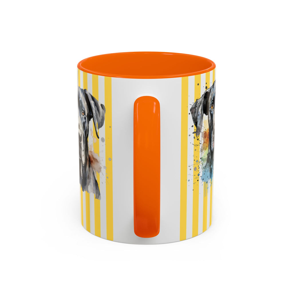 Personalised Dog Accent Coffee Mug — Yellow Striped Dog Lover Gift (11/15 oz)