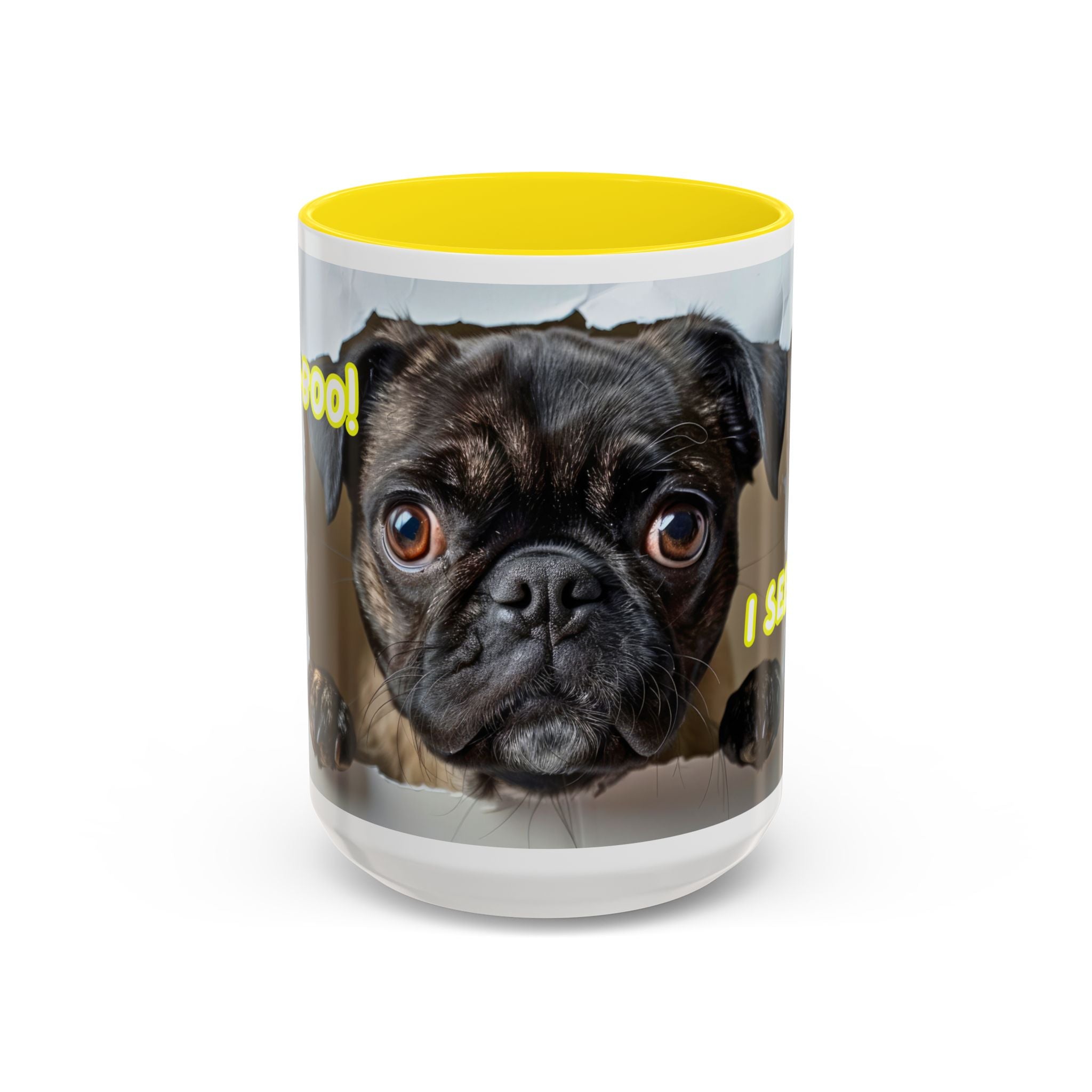 Pug “I See You!” Accent Coffee Mug — Cute Dog Lover Gift (11/15 oz)