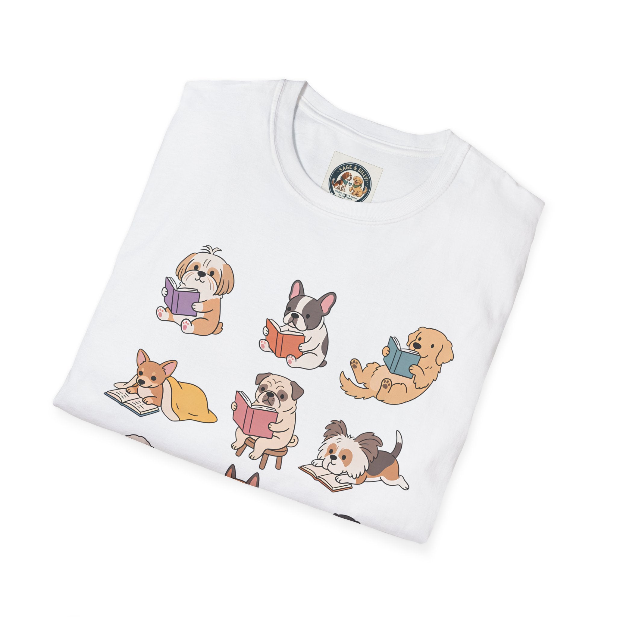 Reading Dogs T-Shirt — Cute Cartoon Dogs with Books Graphic Tee
