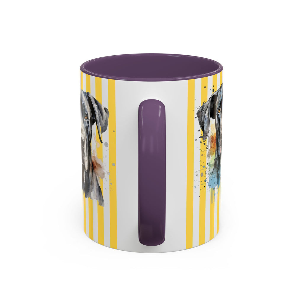Personalised Dog Accent Coffee Mug — Yellow Striped Dog Lover Gift (11/15 oz)