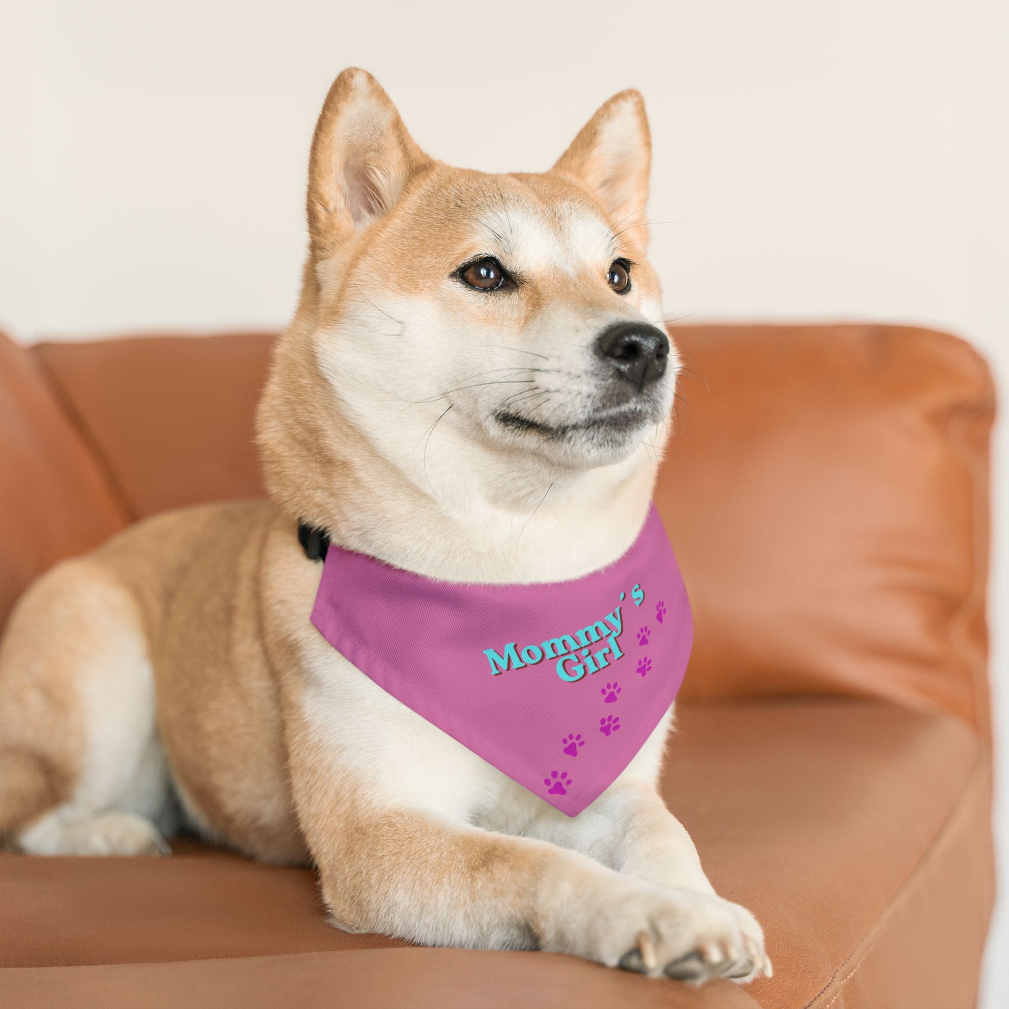 Dog Bandana Collar — "Mommy's Girl" Pink Paw-Print Pet Bandana