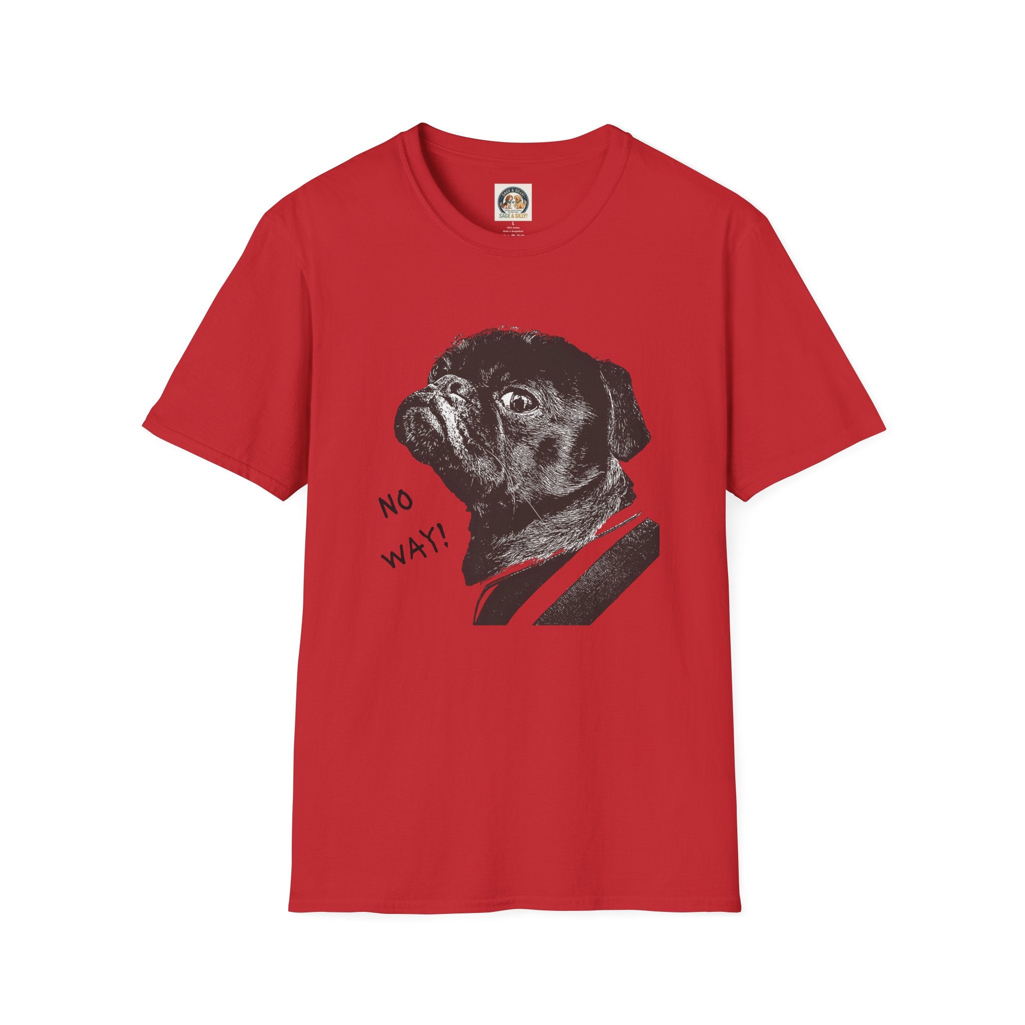 Pug Portrait T-Shirt — 'No Way!' Funny Dog Graphic Tee