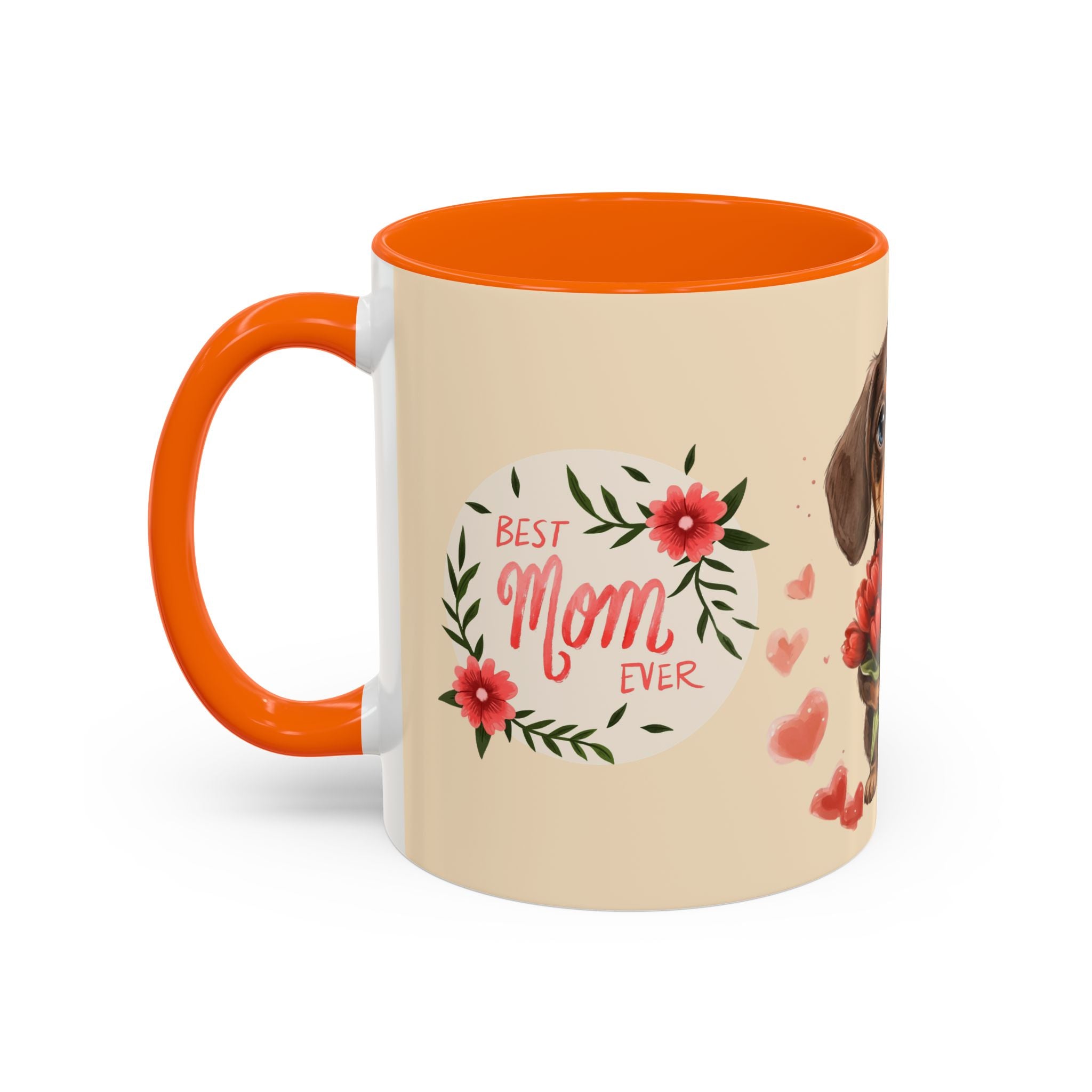 Best Mom Ever Coffee Mug — Cute Dachshund with Tulips