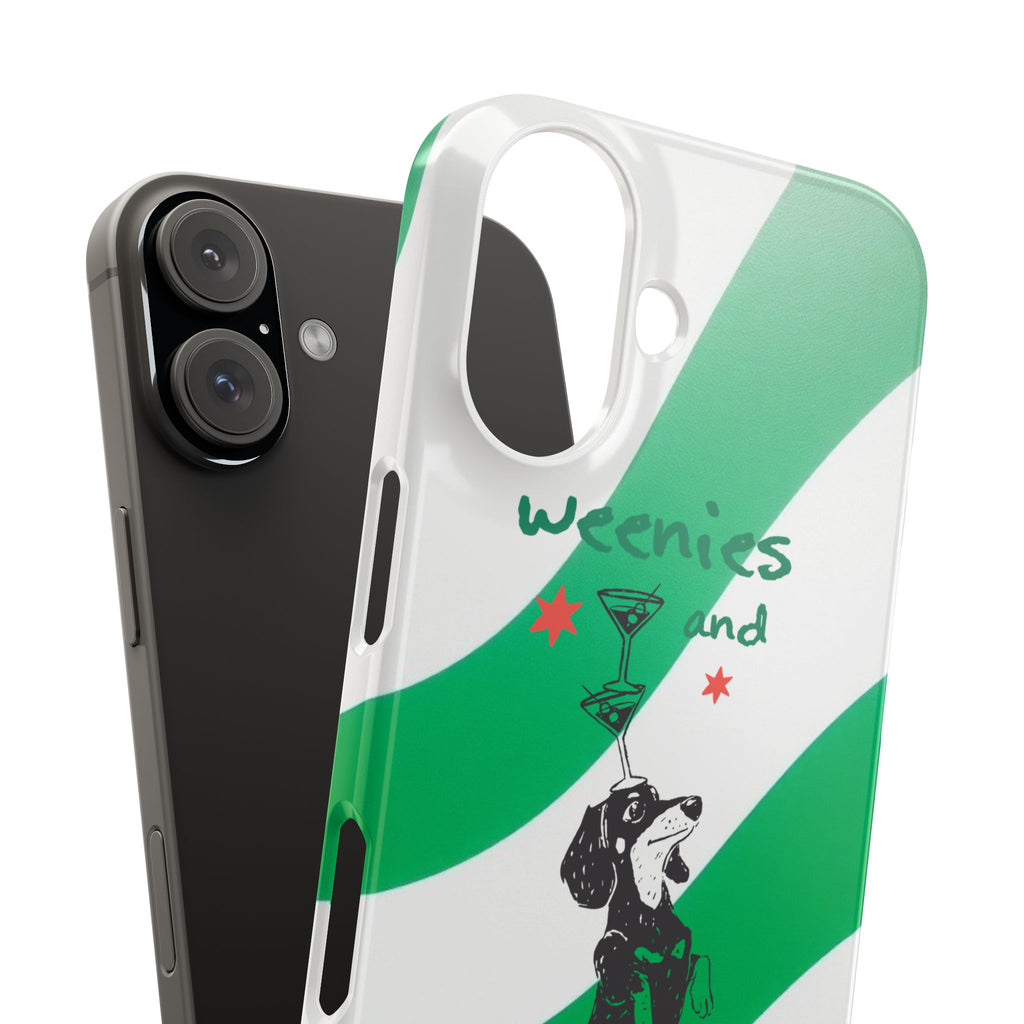 Weenies and Martinis Slim Phone Case – Dachshund Cocktail Green Stripe