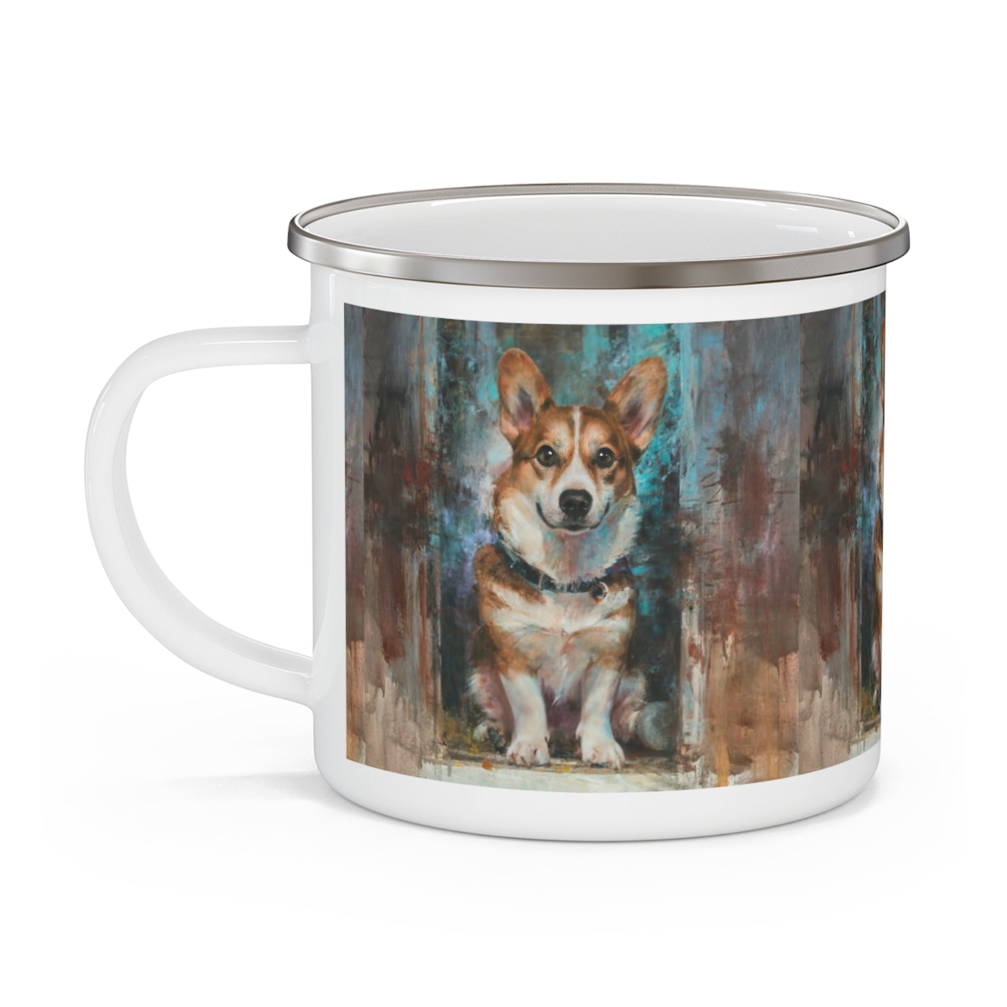 Enamel Camping Mug — Watercolor Corgi Dog Campfire Mug