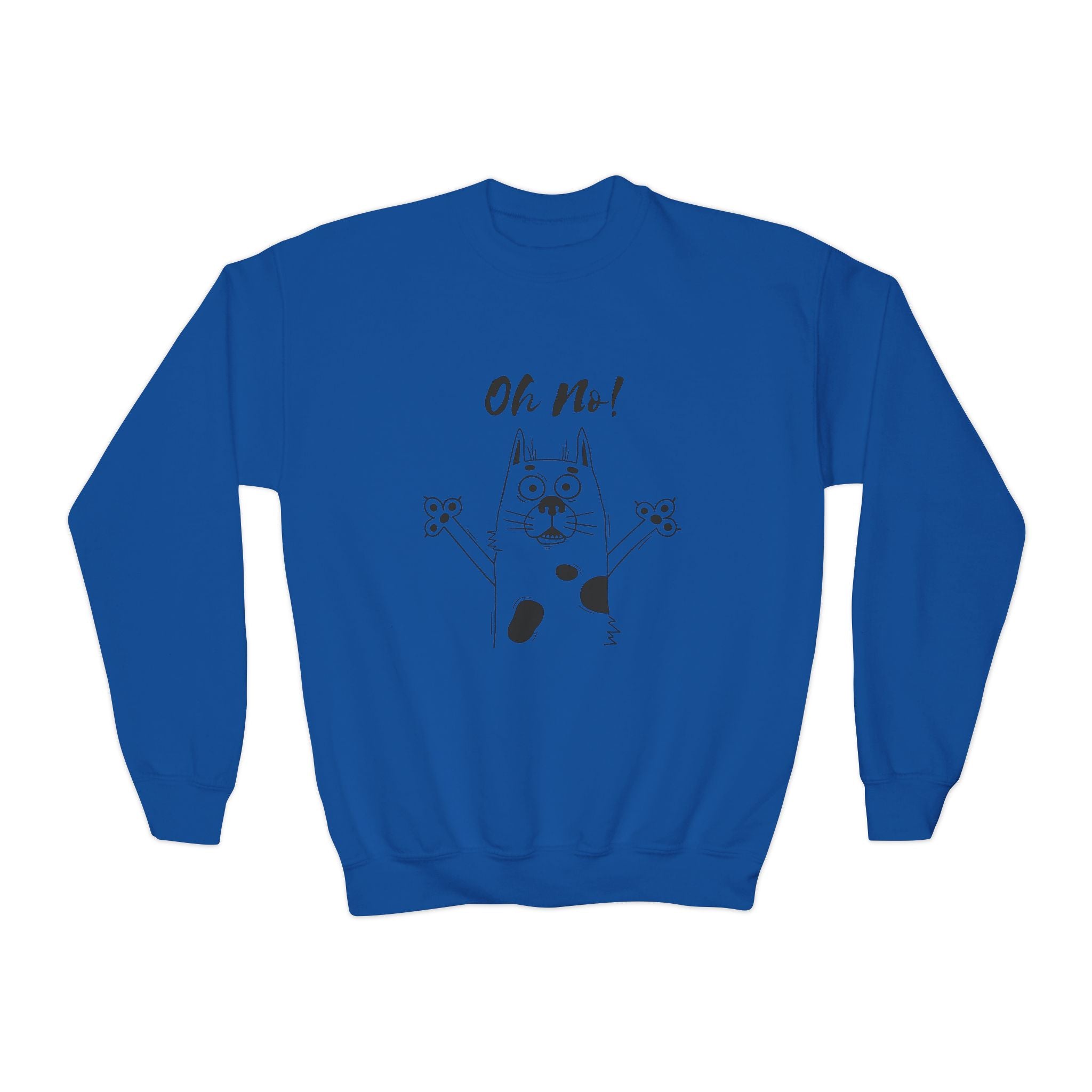Youth Sweatshirt — "Oh No!" Surprised Dog Cartoon Graphic Crewneck
