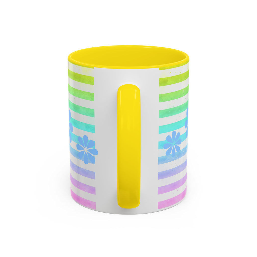Apricot Poodle Coffee Mug — Cute Fluffy Pup on Rainbow Stripes (Accent Mug 11/15oz)