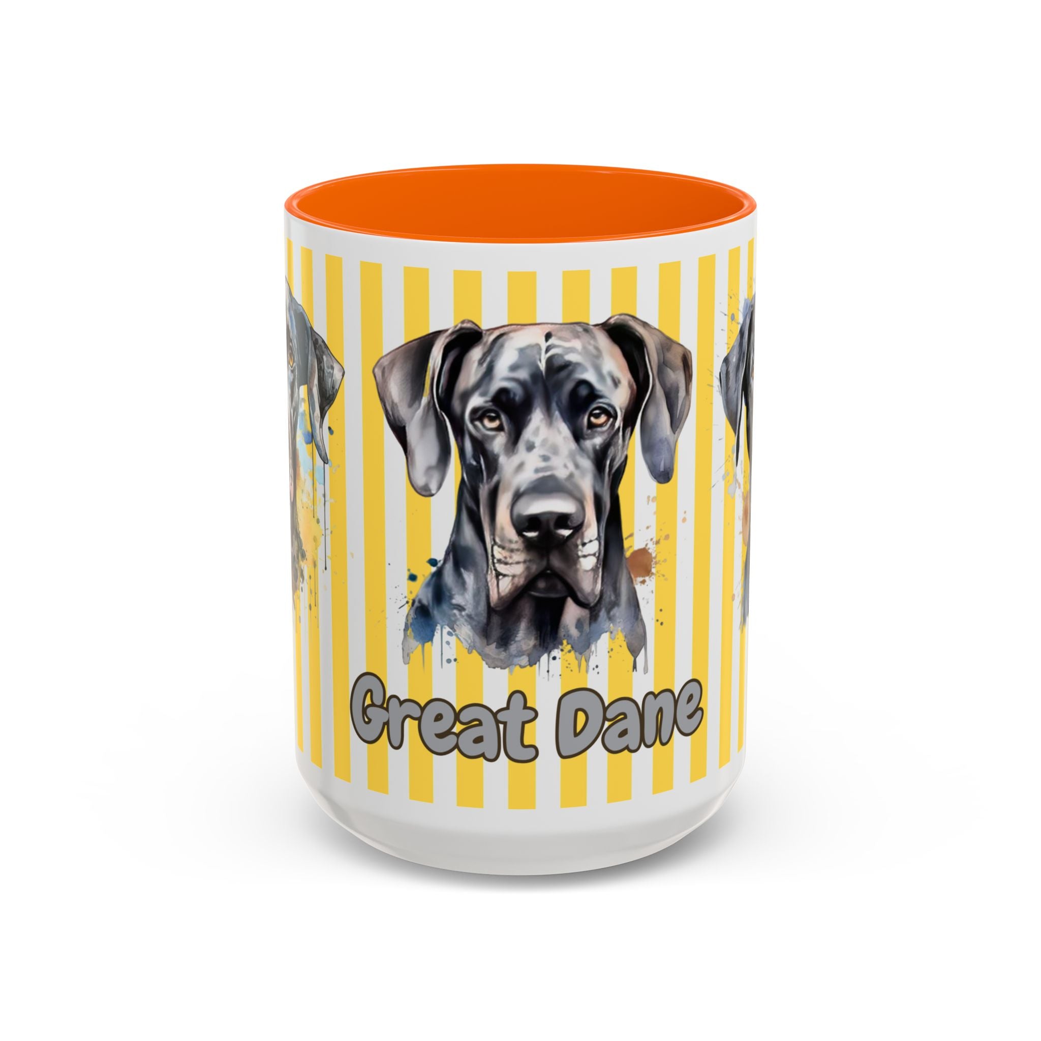 Personalised Dog Accent Coffee Mug — Yellow Striped Dog Lover Gift (11/15 oz)