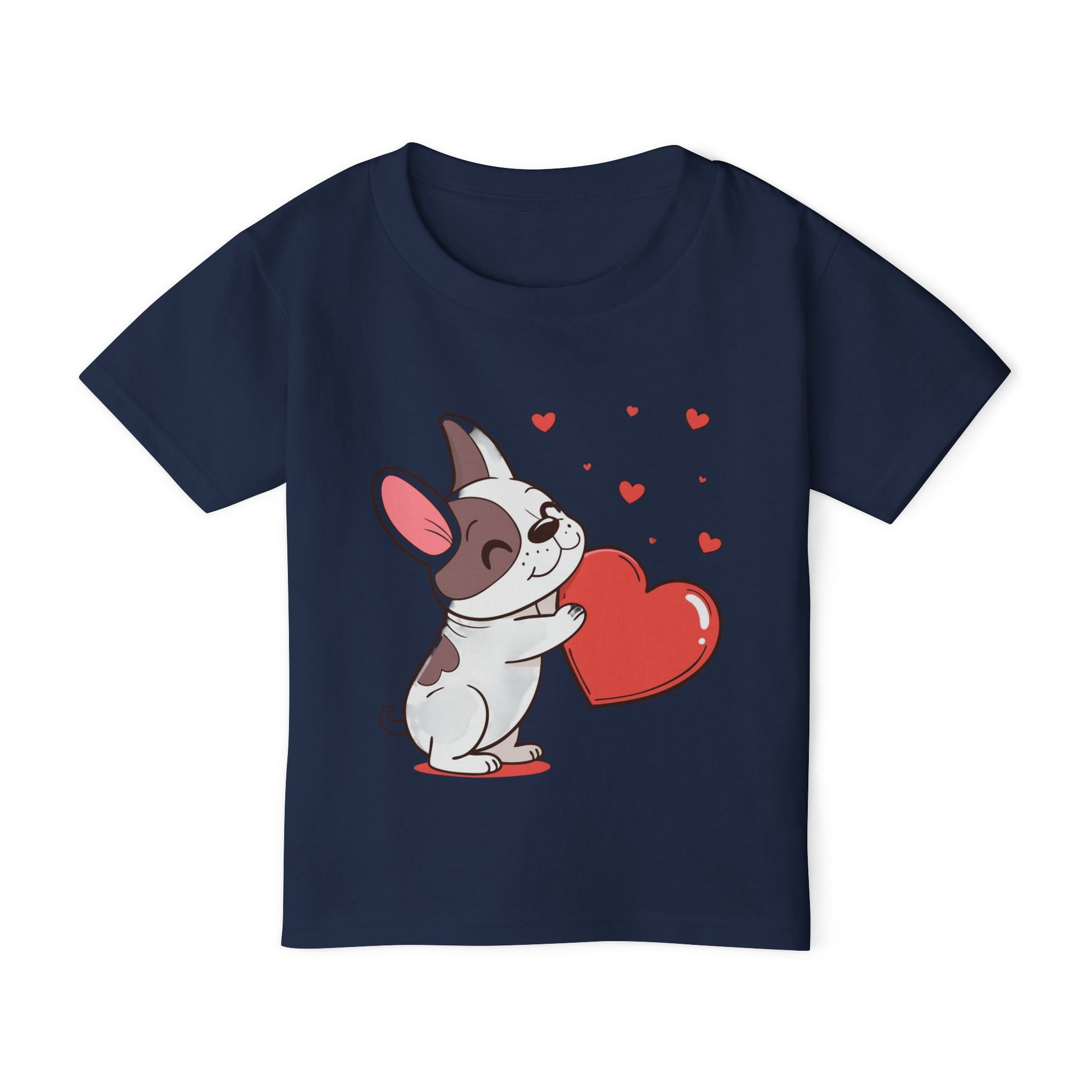 Toddler T-Shirt — Cute French Bulldog Hugging Heart with Colorful Paw Prints