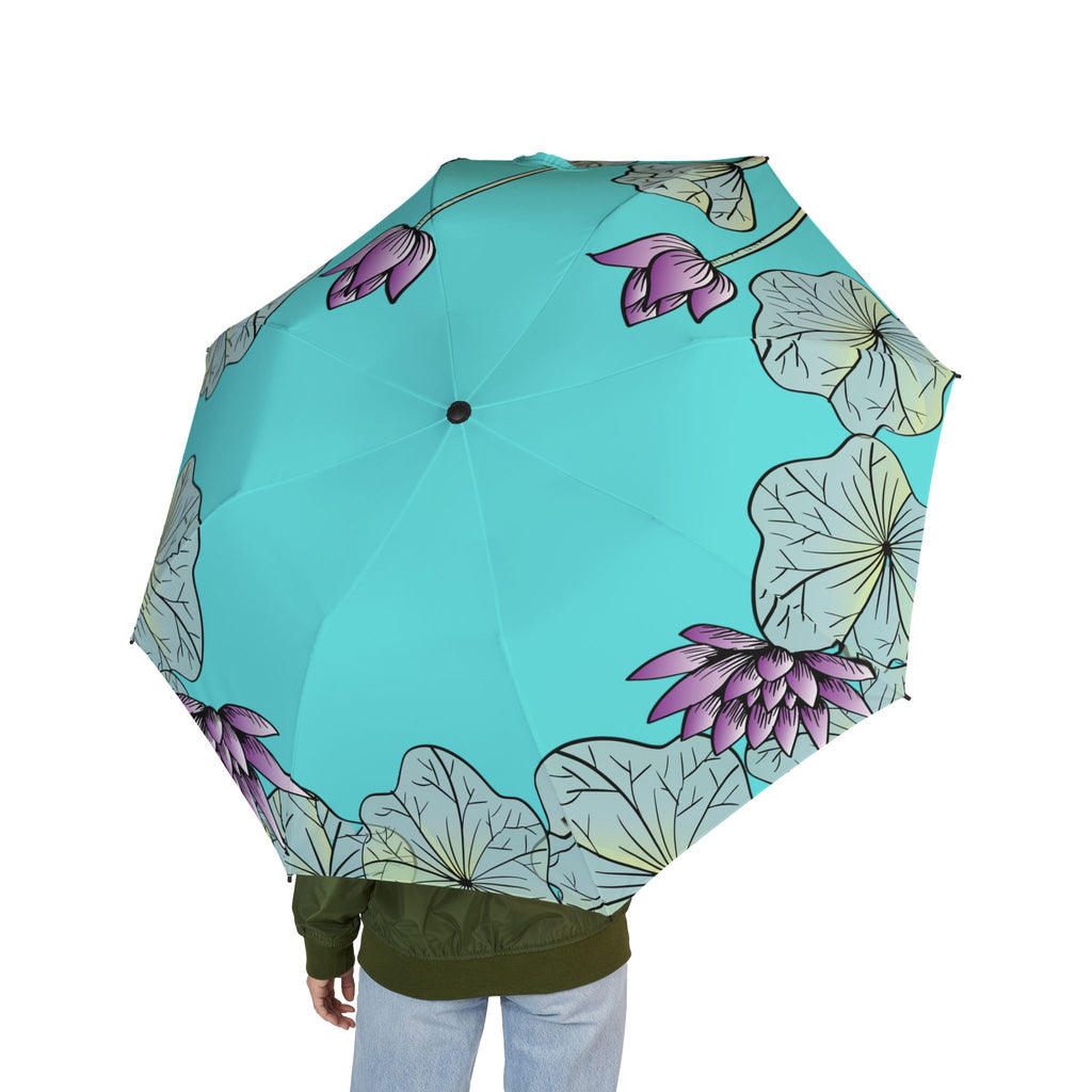 Floral Lotus Foldable Umbrella — Compact Semi‑Automatic Rain Umbrella