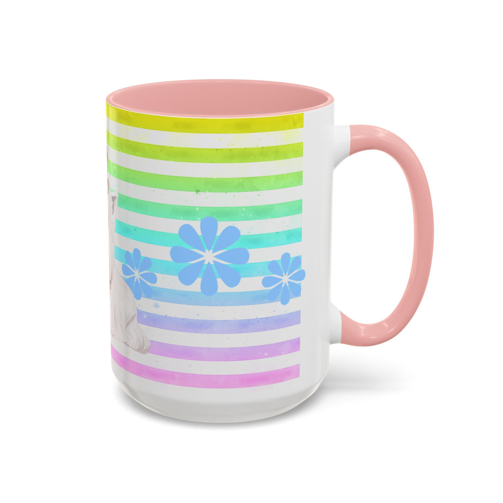 West Highland Terrier Coffee Mug — Cute White Pup on Rainbow Stripes (Accent Mug 11/15oz)