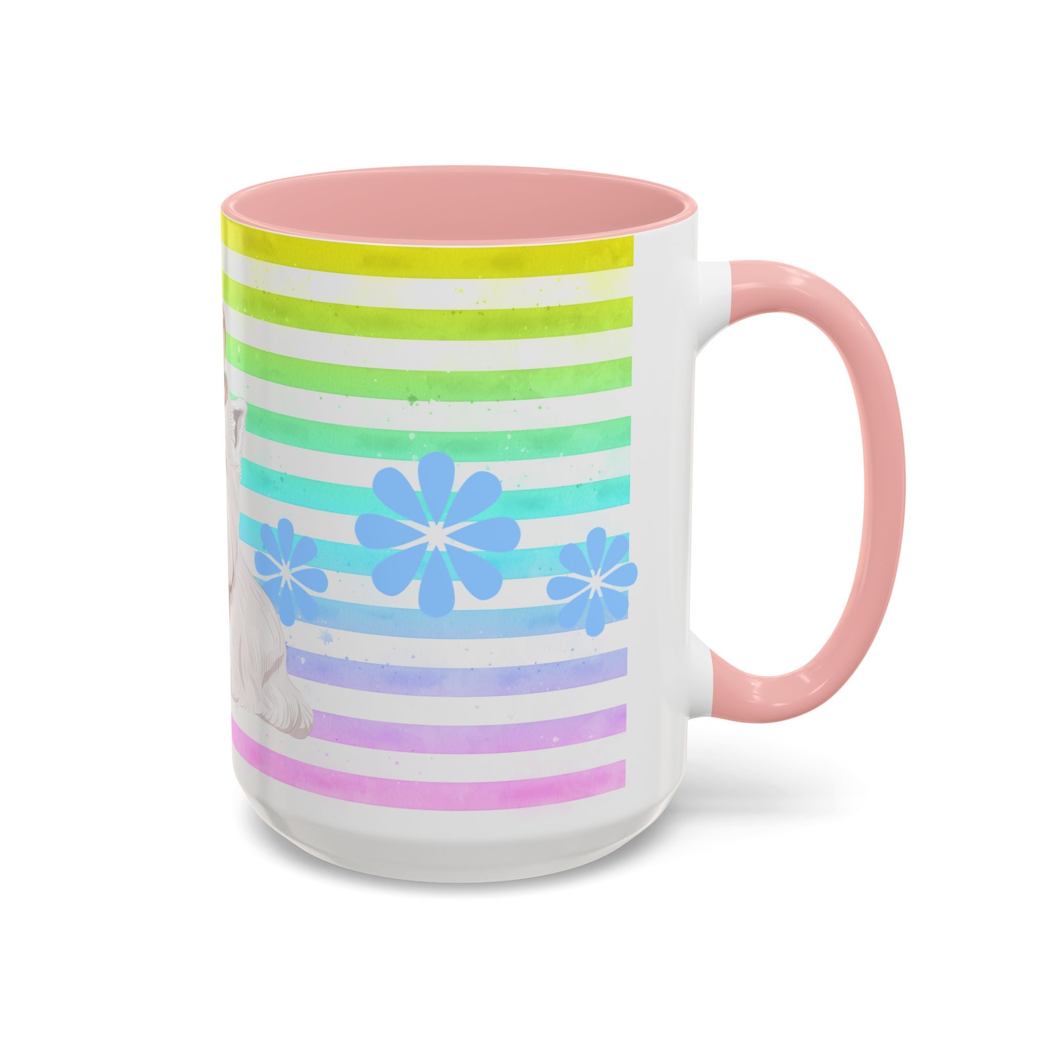 West Highland Terrier Coffee Mug — Cute White Pup on Rainbow Stripes (Accent Mug 11/15oz)