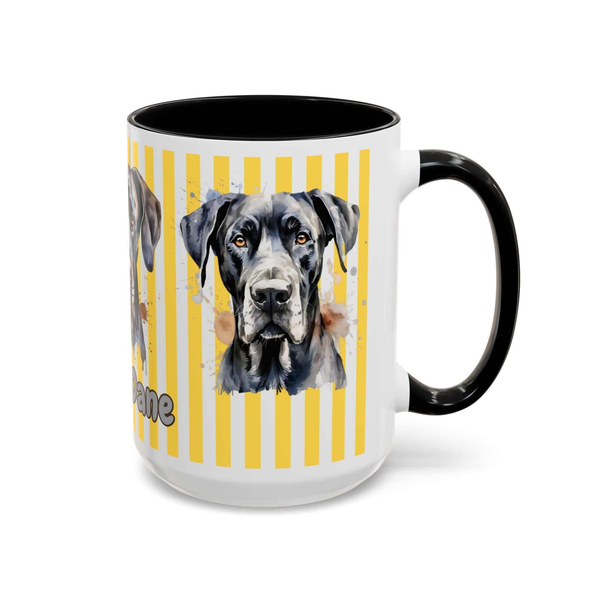 Personalised Dog Accent Coffee Mug — Yellow Striped Dog Lover Gift (11/15 oz)