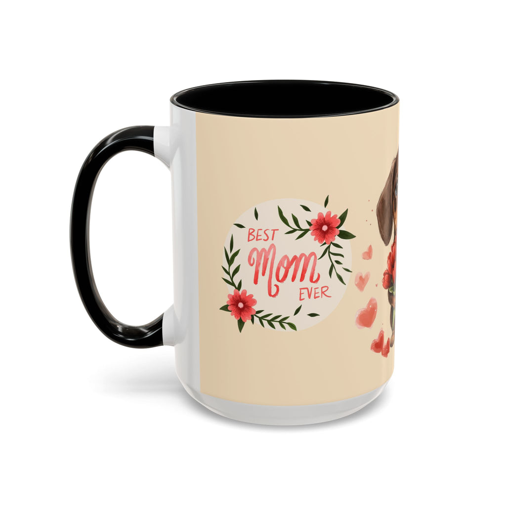 Best Mom Ever Coffee Mug — Cute Dachshund with Tulips