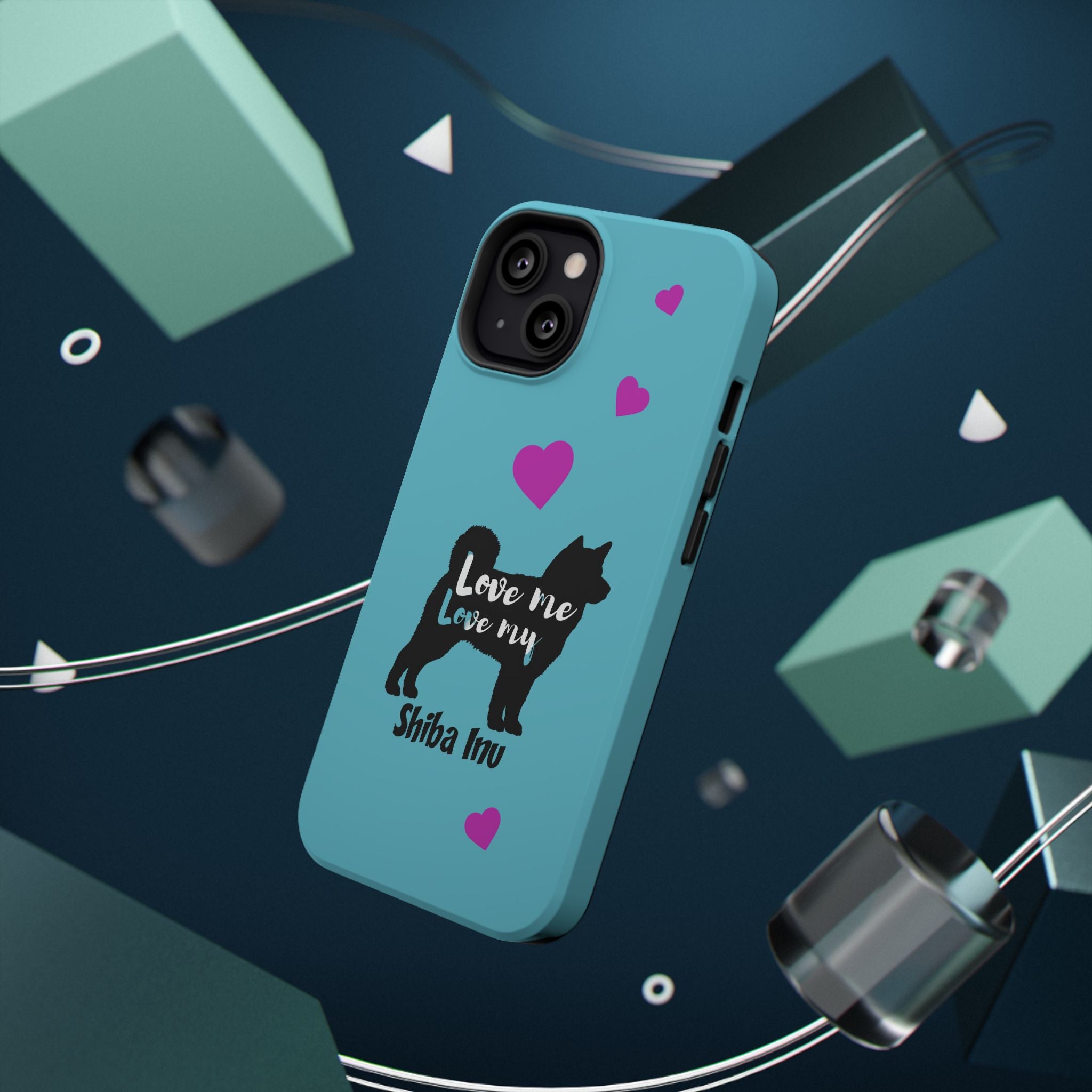 Shiba Inu Phone Case – "Love Me Love My Shiba Inu" Impact-Resistant Case, Cute Heart Design
