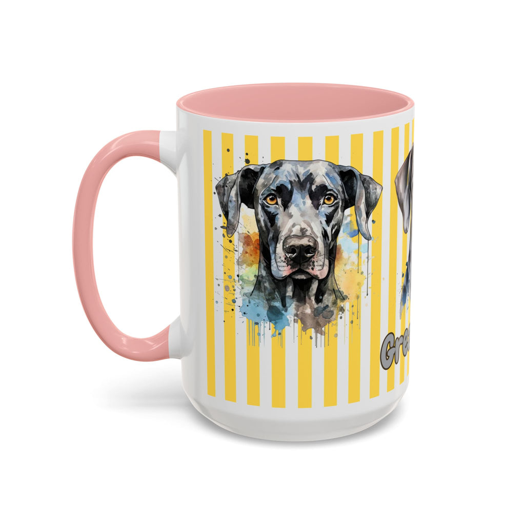 Personalised Dog Accent Coffee Mug — Yellow Striped Dog Lover Gift (11/15 oz)