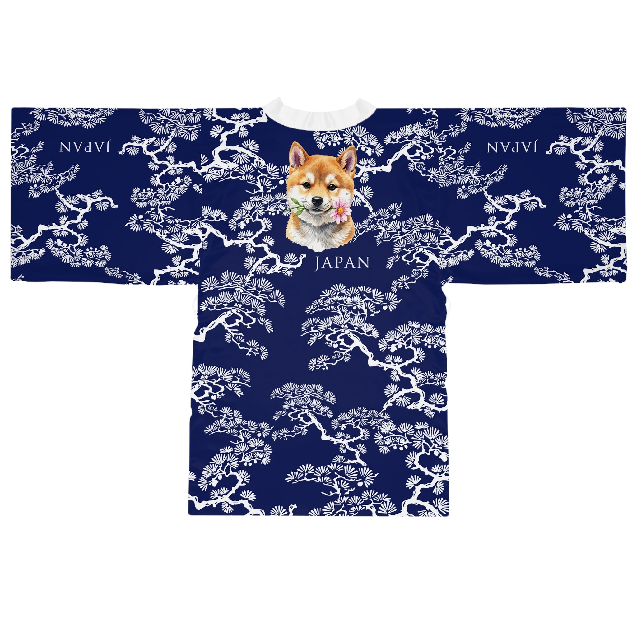 Shiba Inu Sakura Kimono Robe — Japanese Cherry Blossom Long Sleeve