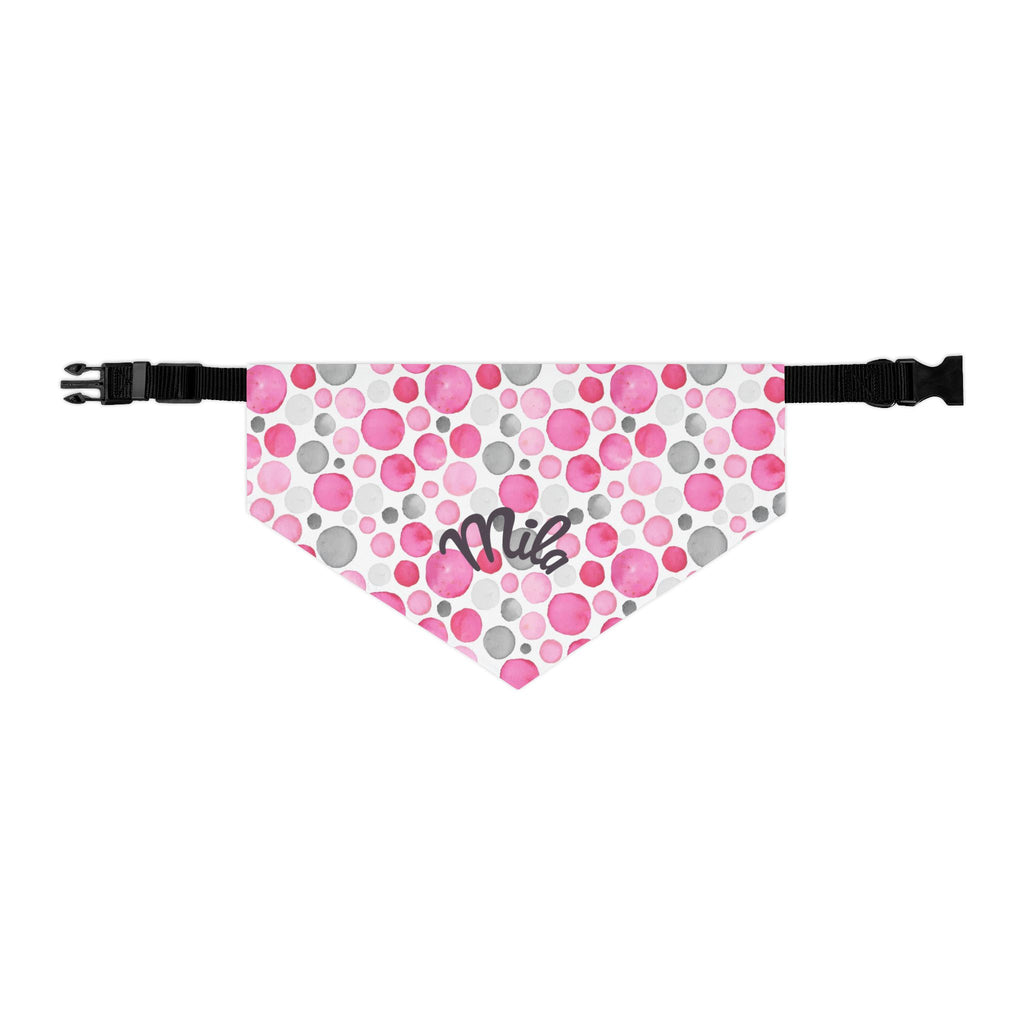 Pink Polka Dot Pet Bandana Collar – Customizable "Milo" Style for Dogs & Cats