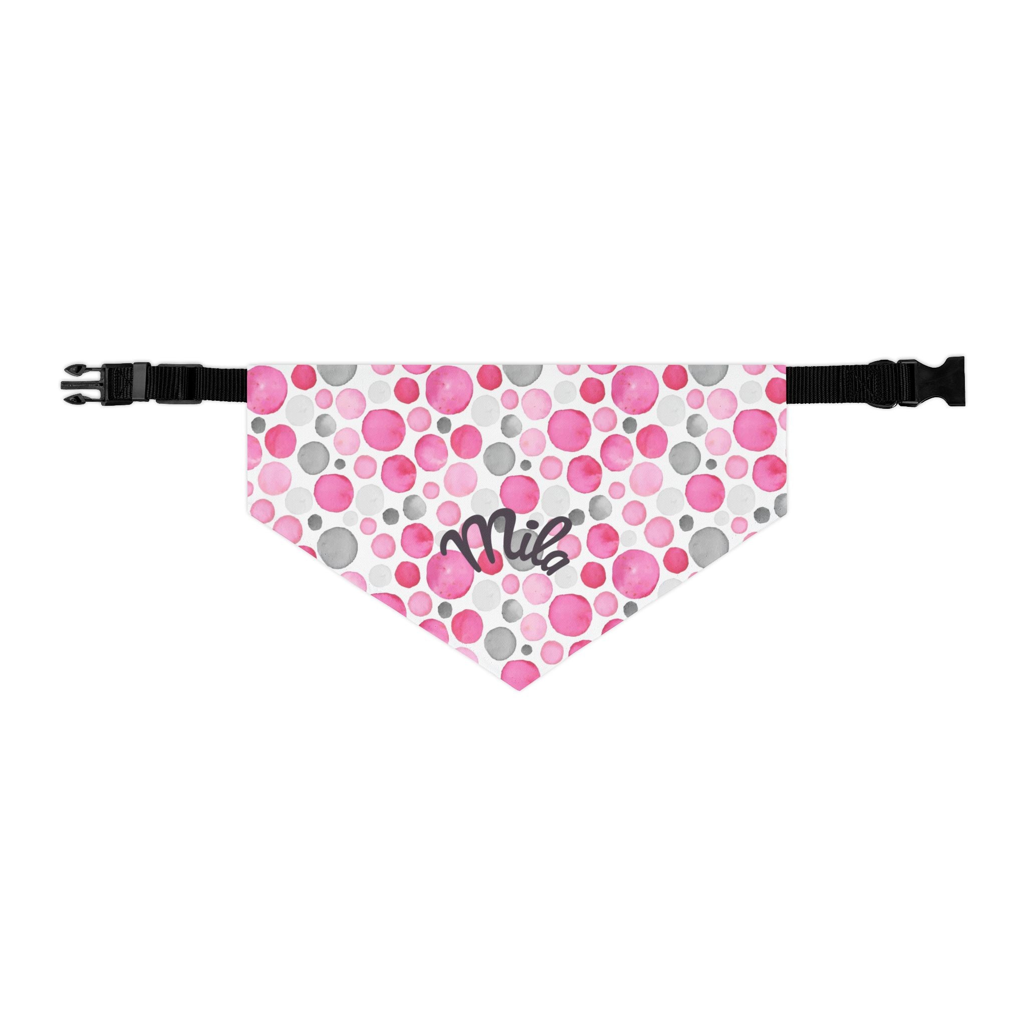 Pink Polka Dot Pet Bandana Collar – Customizable "Milo" Style for Dogs & Cats