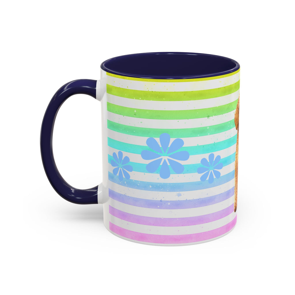 Apricot Poodle Coffee Mug — Cute Fluffy Pup on Rainbow Stripes (Accent Mug 11/15oz)