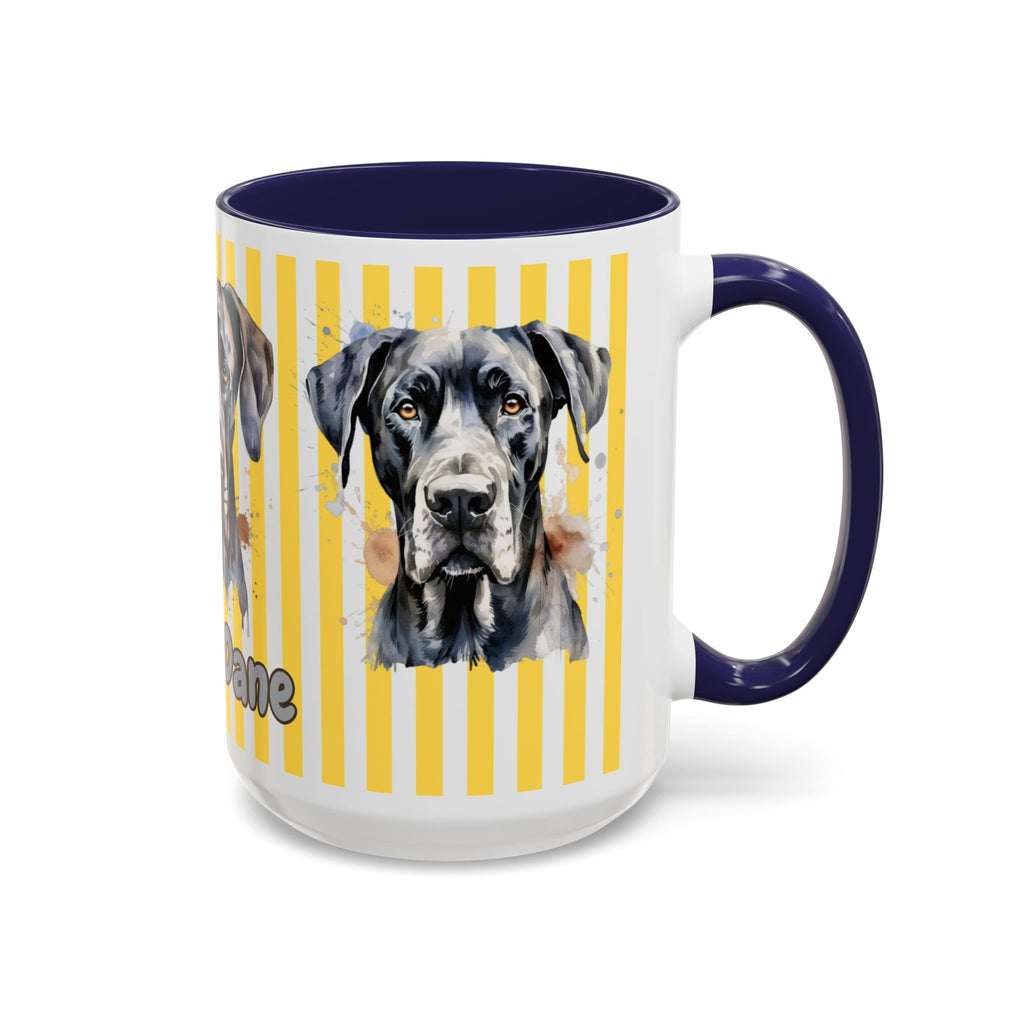 Personalised Dog Accent Coffee Mug — Yellow Striped Dog Lover Gift (11/15 oz)