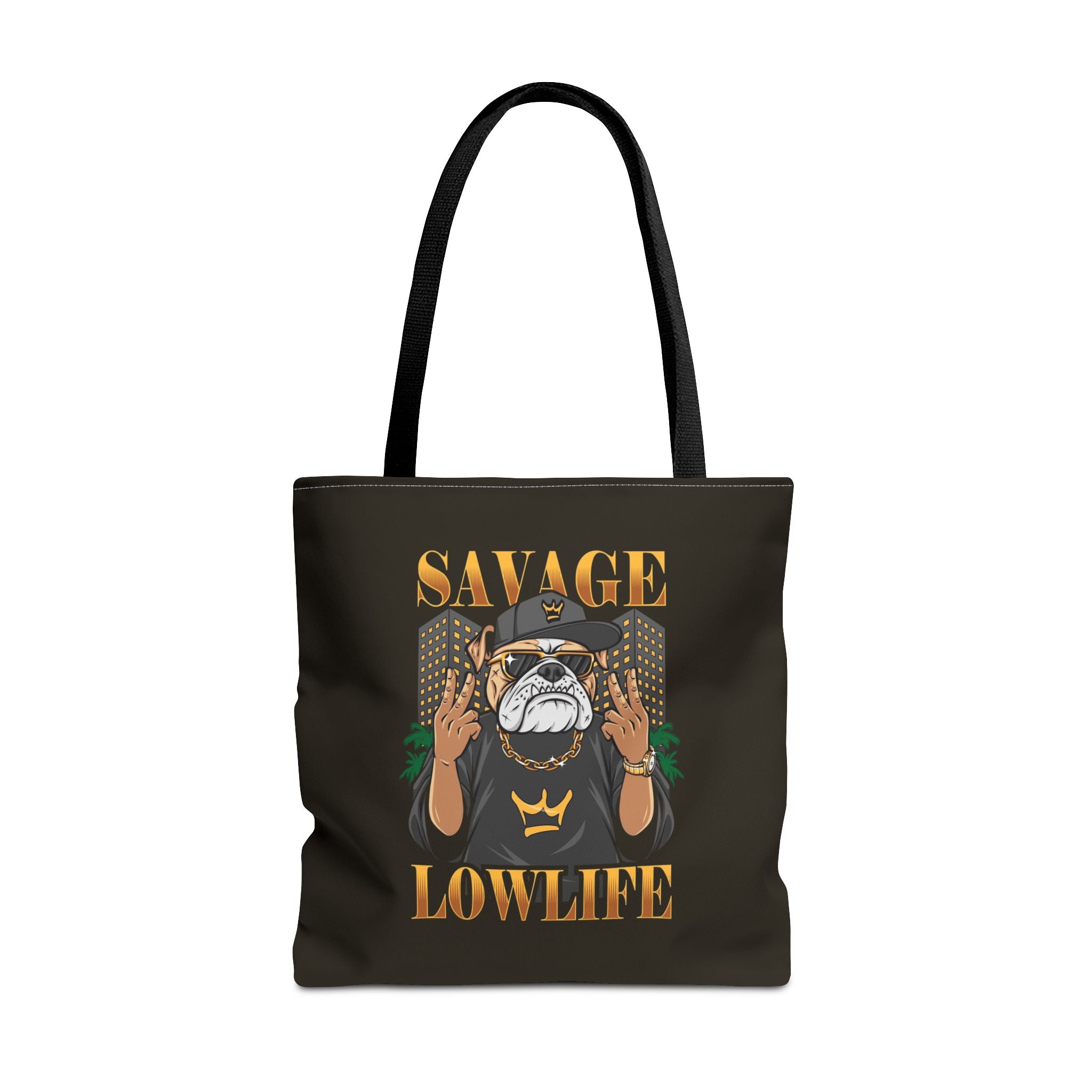 Savage Lowlife Graphic Tote Bag — Urban Bulldog Design, Streetwear Everyday Carry