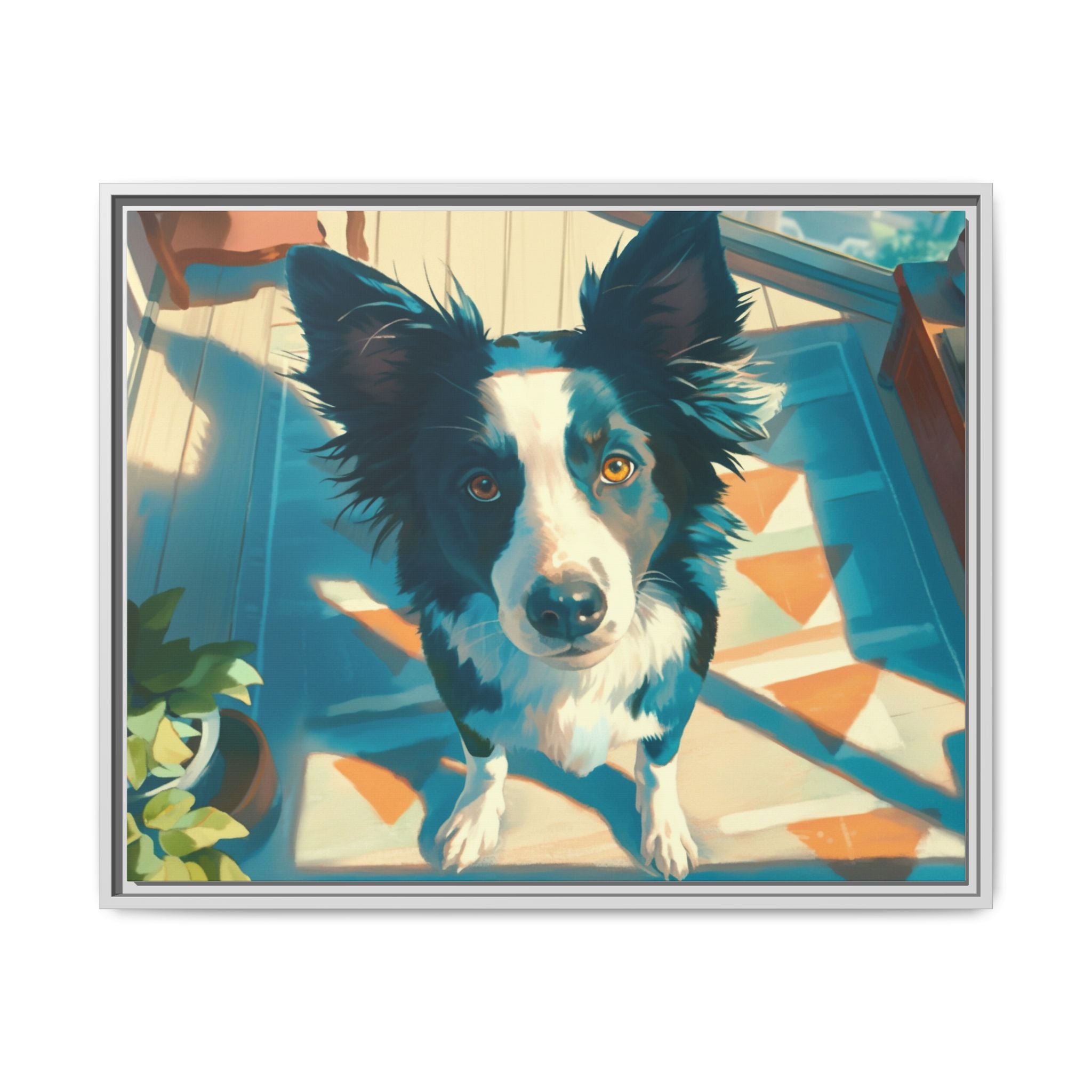 Framed Matte Canvas - Colorful Border Collie Pet Portrait